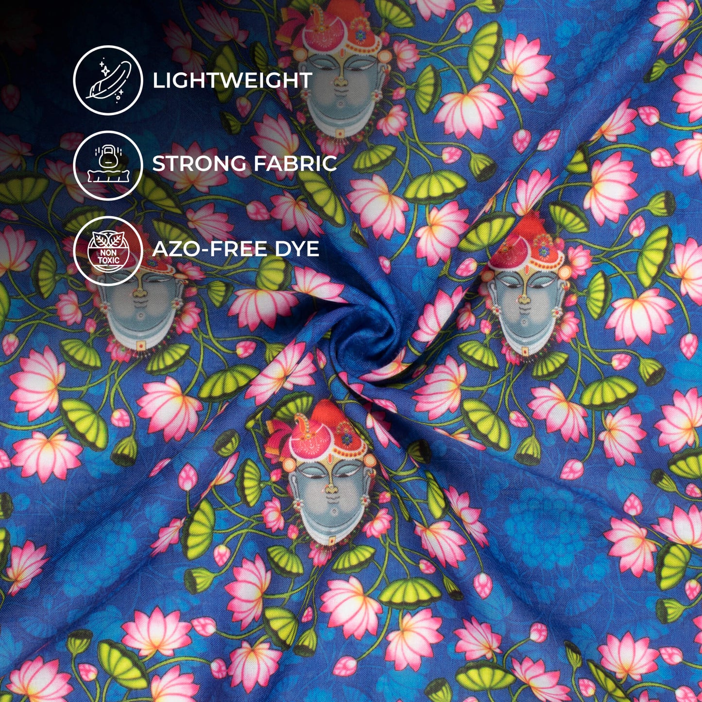 Dark Cerulean Blue And Taffy Pink Pichwaii Pattern Digital Print Poly Cambric Fabric