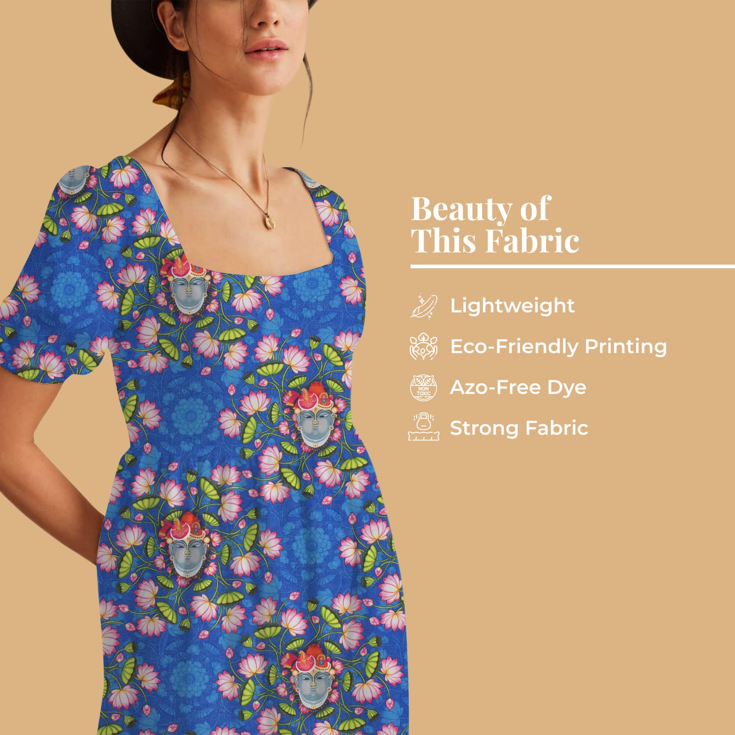 Dark Cerulean Blue And Taffy Pink Pichwaii Pattern Digital Print Poly Cambric Fabric