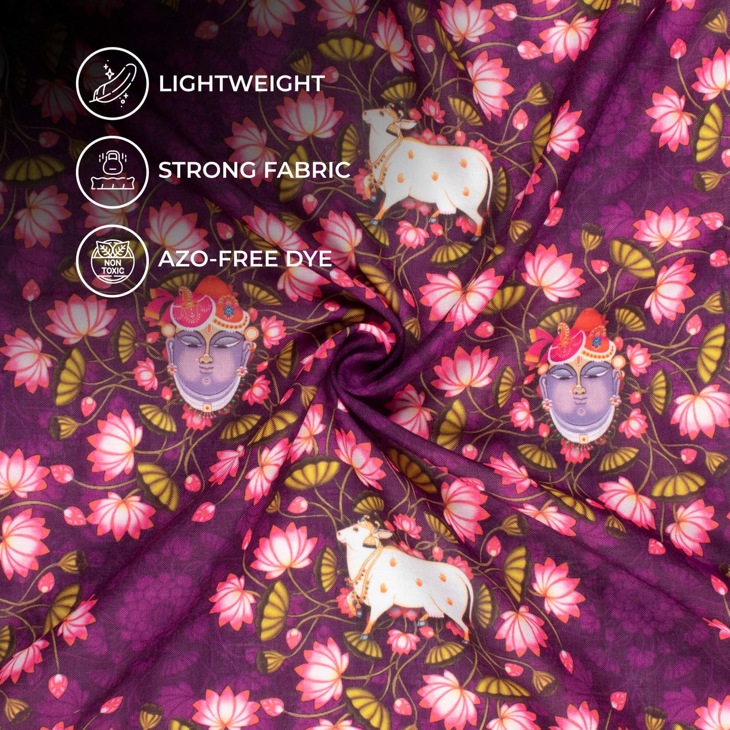 Magenta Purple And Taffy Pink Pichwaii Pattern Digital Print Poly Cambric Fabric