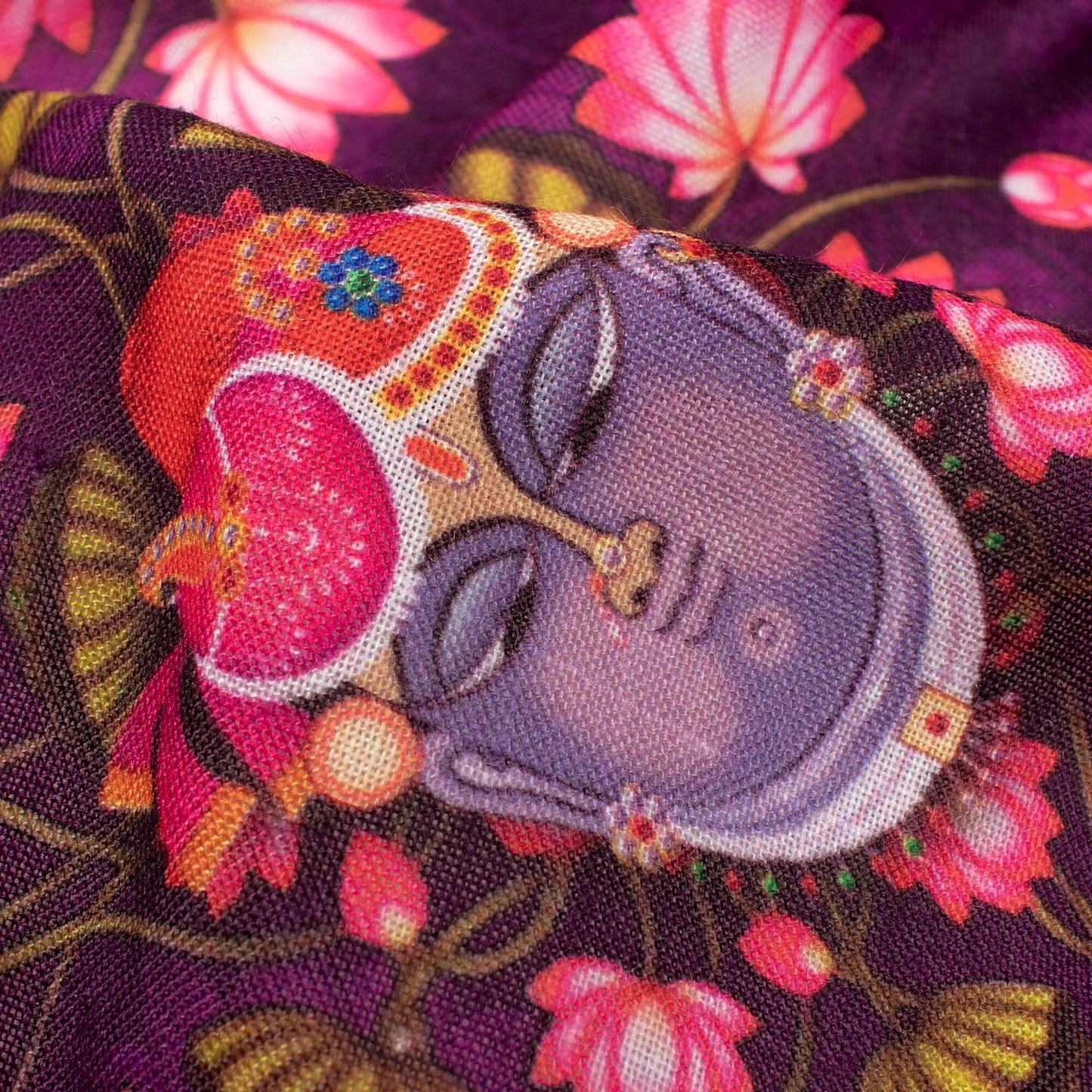 Magenta Purple And Taffy Pink Pichwaii Pattern Digital Print Poly Cambric Fabric