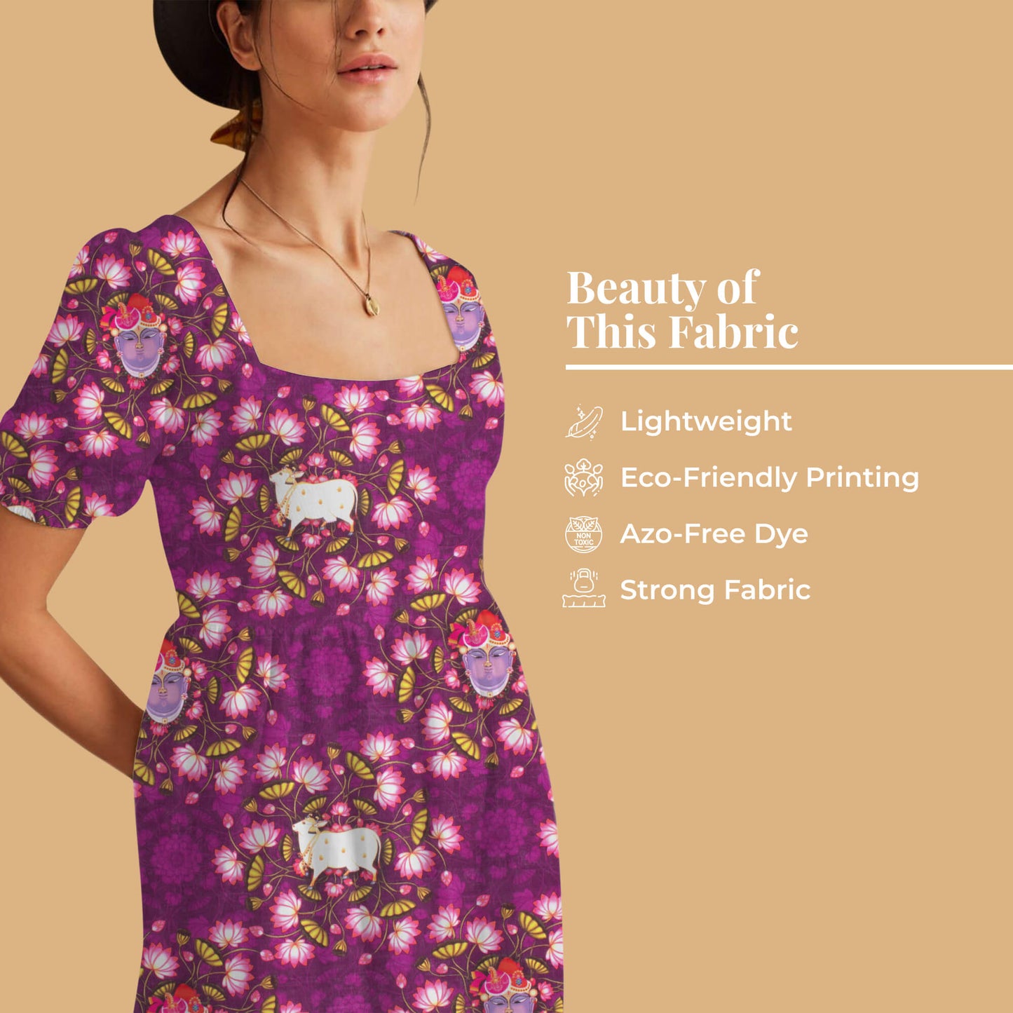 Magenta Purple And Taffy Pink Pichwaii Pattern Digital Print Poly Cambric Fabric