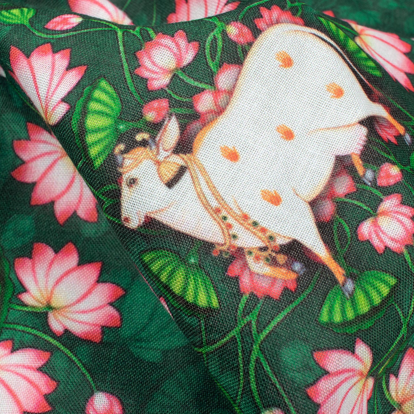 Forest Green And Taffy Pink Pichwaii Pattern Digital Print Poly Cambric Fabric