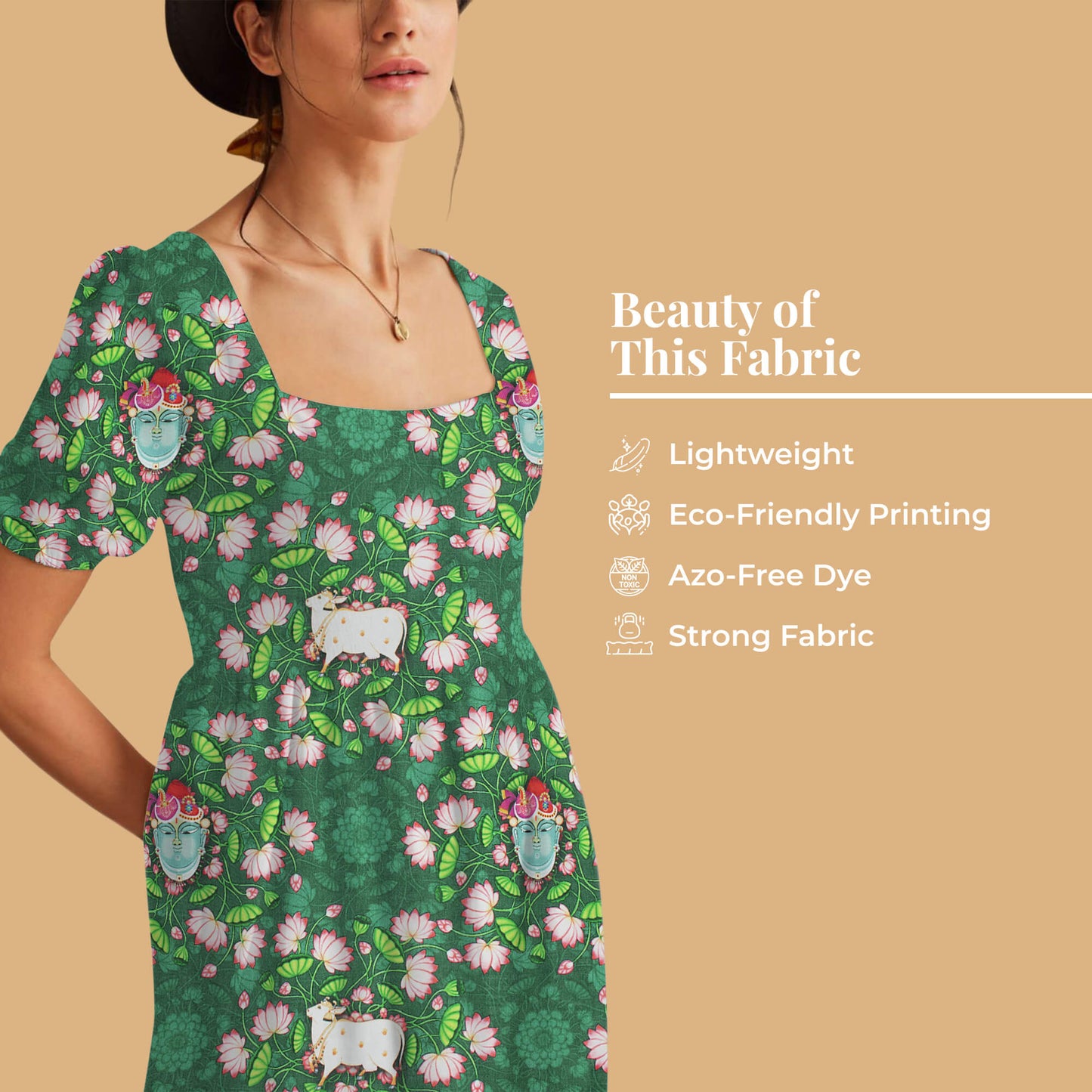 Forest Green And Taffy Pink Pichwaii Pattern Digital Print Poly Cambric Fabric