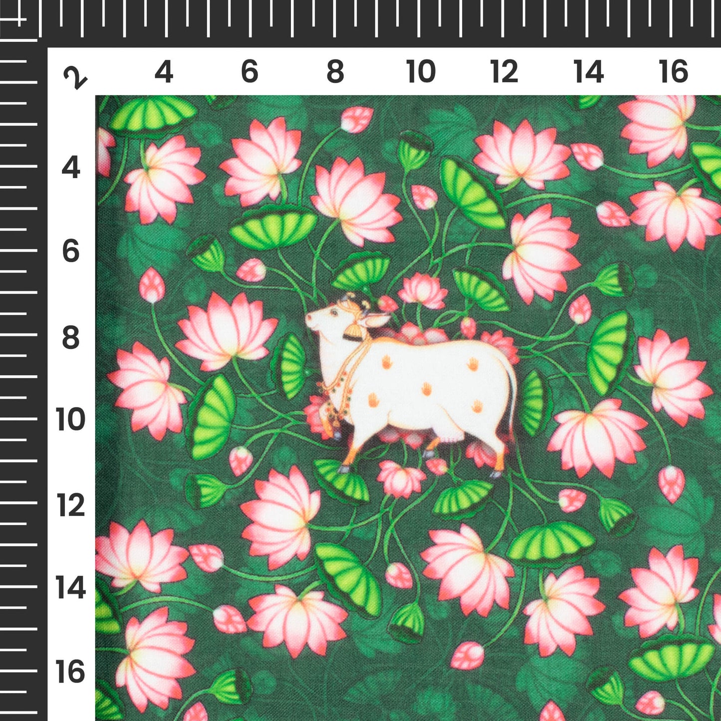 Forest Green And Taffy Pink Pichwaii Pattern Digital Print Poly Cambric Fabric