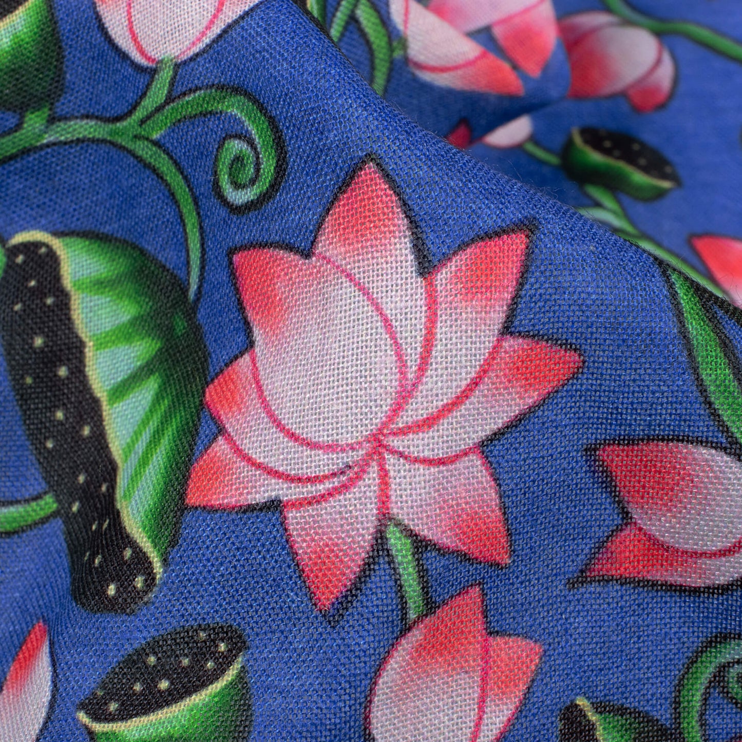 Cerulean Blue And Taffy Pink Pichwaii Pattern Digital Print Poly Cambric Fabric