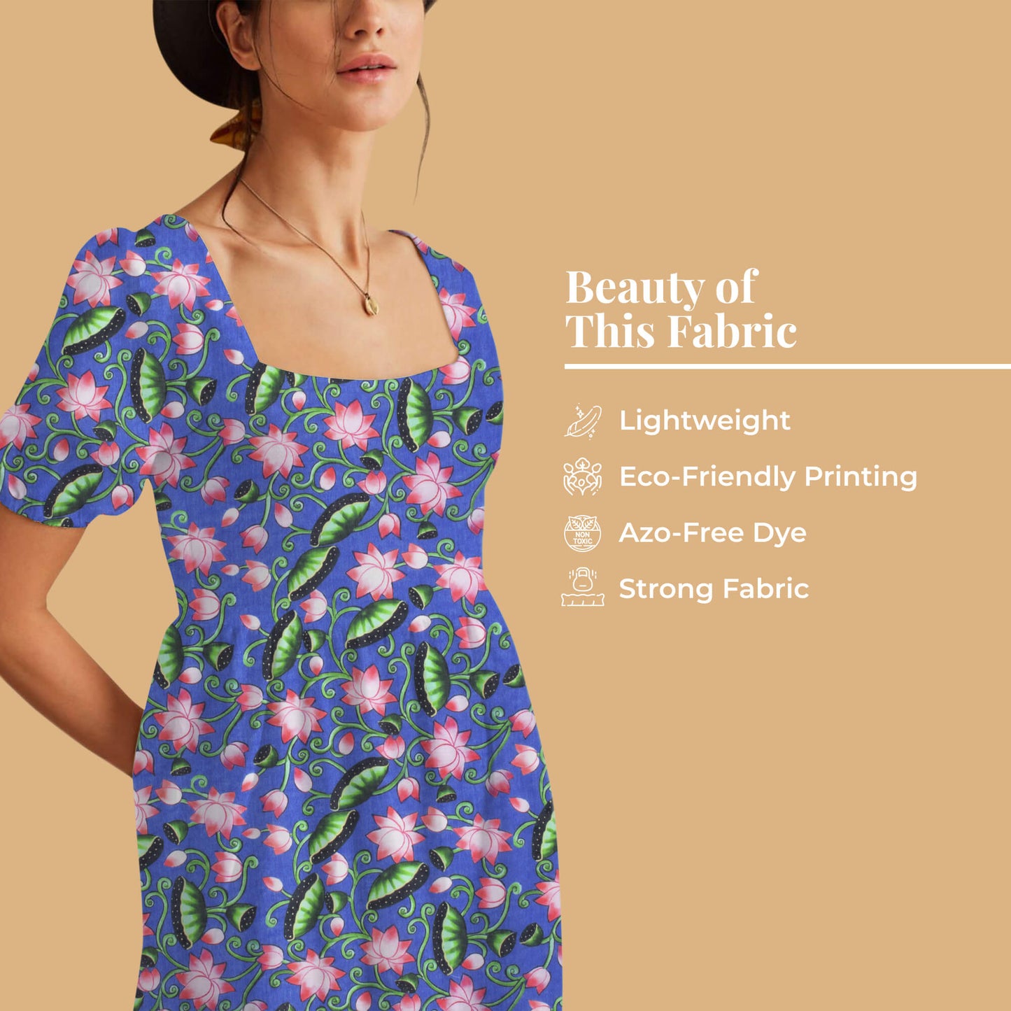 Cerulean Blue And Taffy Pink Pichwaii Pattern Digital Print Poly Cambric Fabric