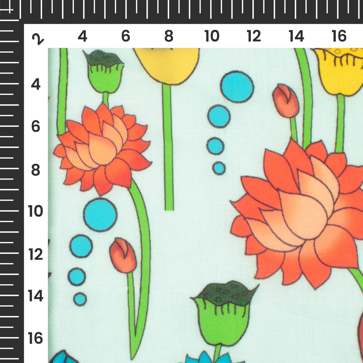Pale Blue And Red Pichwaii Pattern Digital Print Poly Cambric Fabric