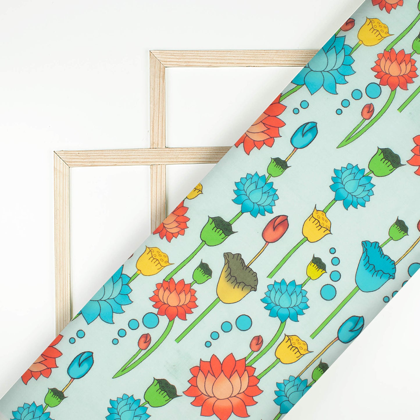 Pale Blue And Red Pichwaii Pattern Digital Print Poly Cambric Fabric