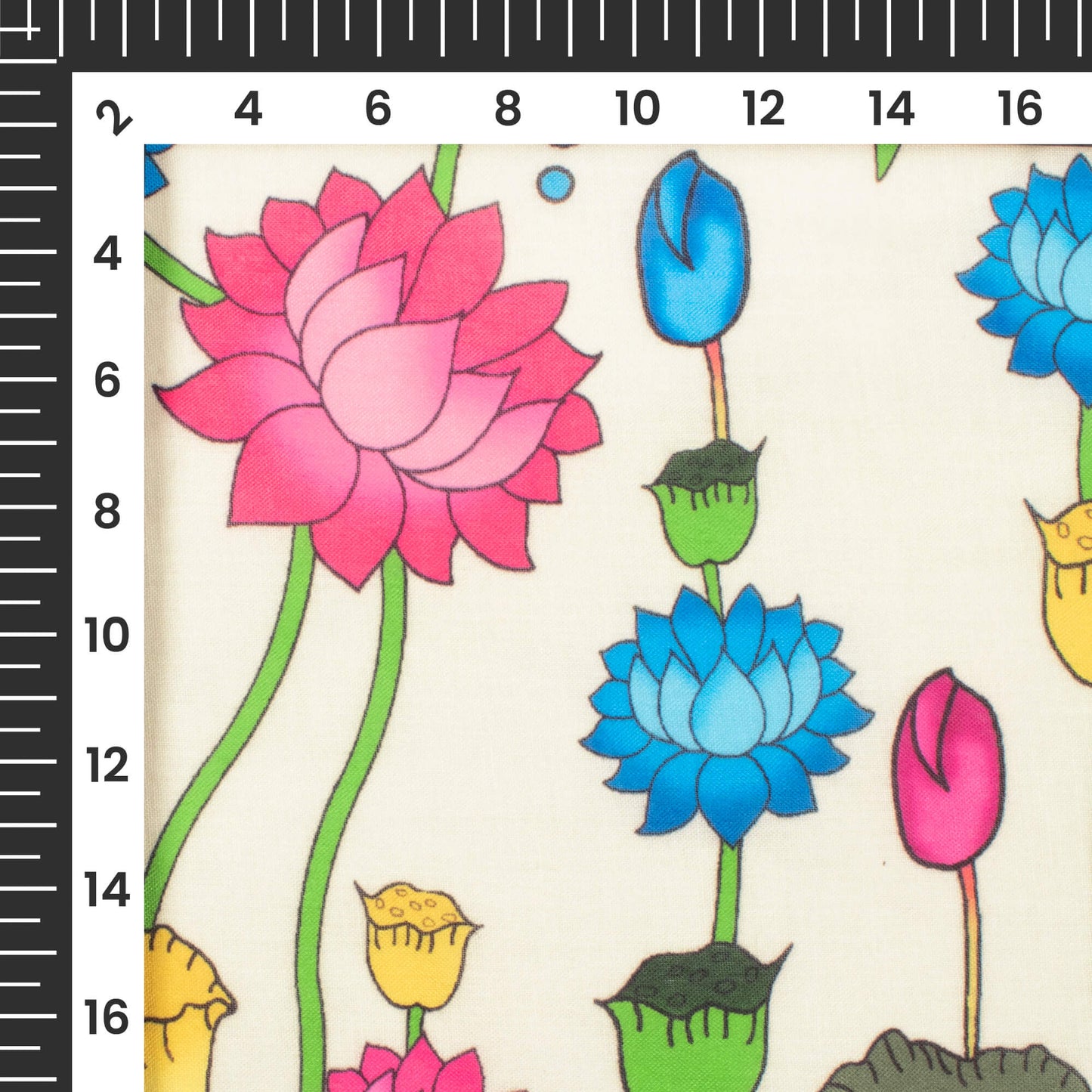 Cream And Blue Pichwaii Pattern Digital Print Poly Cambric Fabric