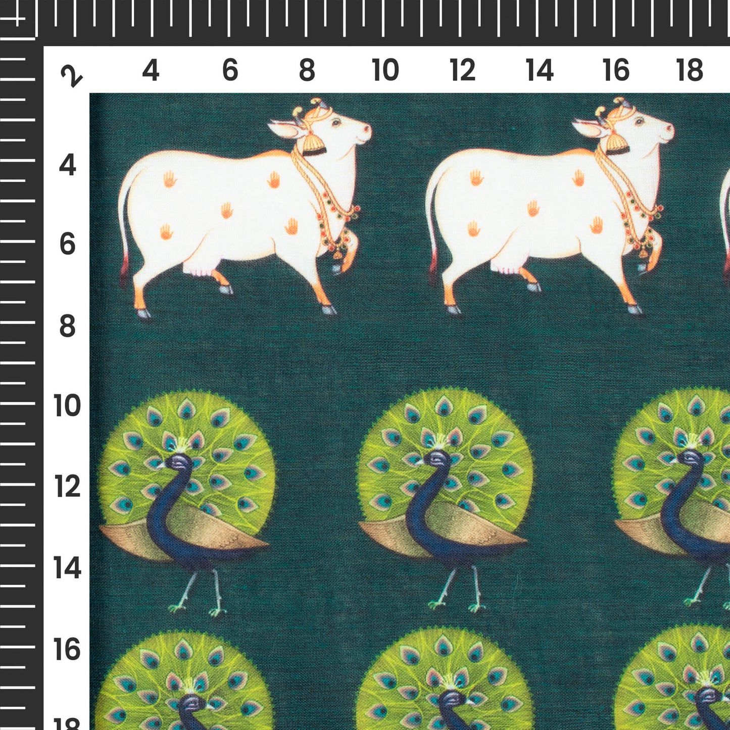 Dark Green And White Pichwaii Pattern Digital Print Poly Cambric Fabric