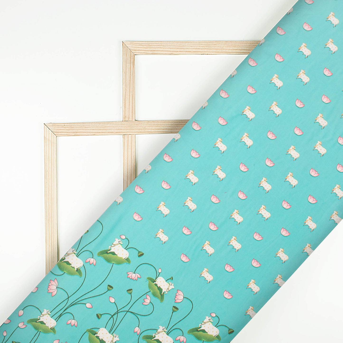 Aqua Blue And Light Pink Pichwaii Pattern Digital Print Poly Cambric Fabric