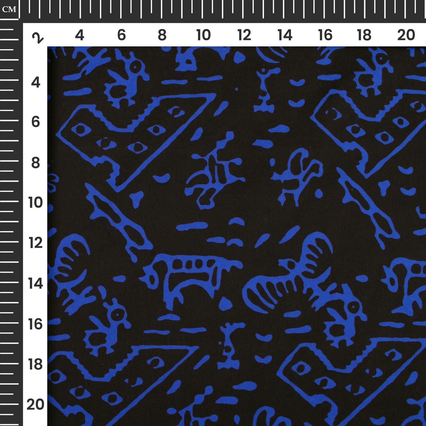 Black And Royal Blue Abstract Digital Print Imported Satin Fabric