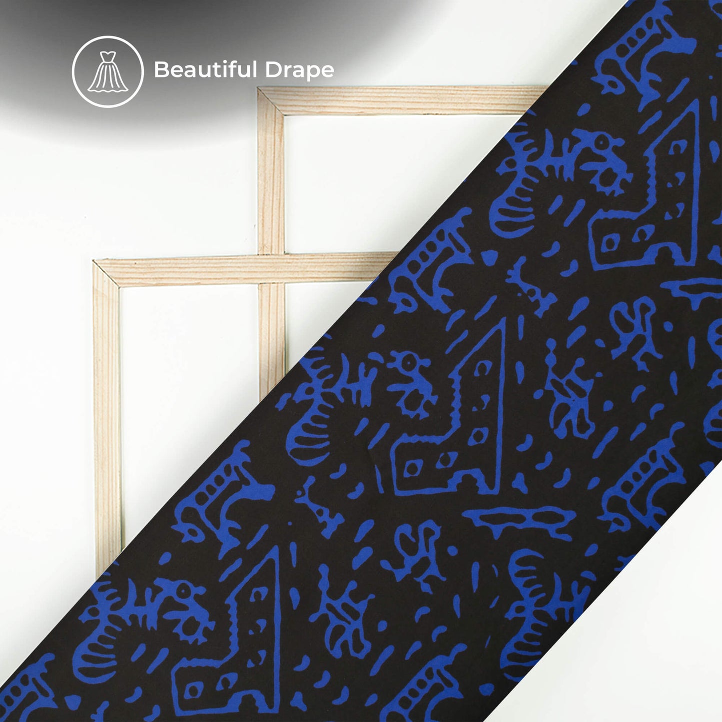 Black And Royal Blue Abstract Digital Print Imported Satin Fabric