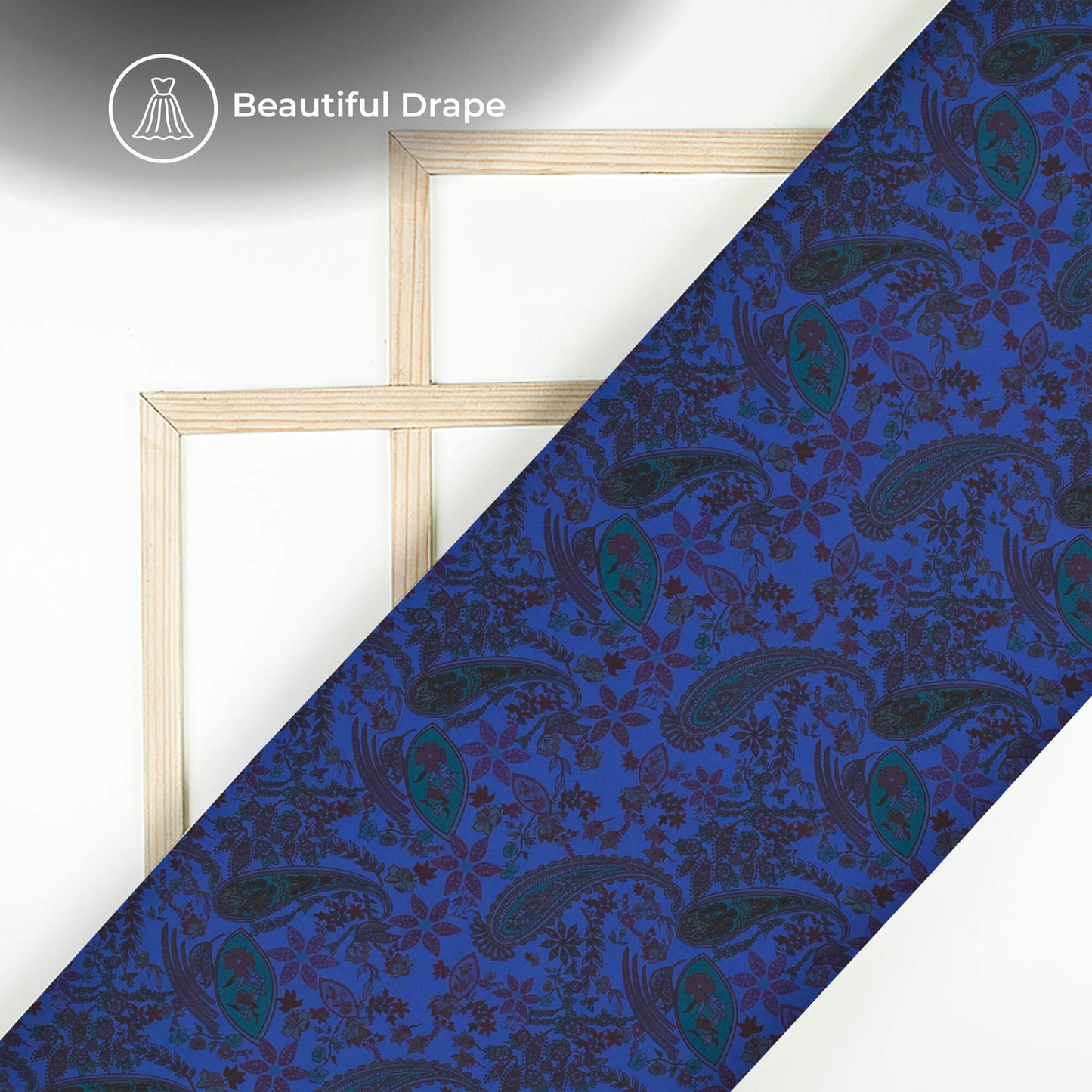 Royal Blue Paisley Digital Print Imported Satin Fabric