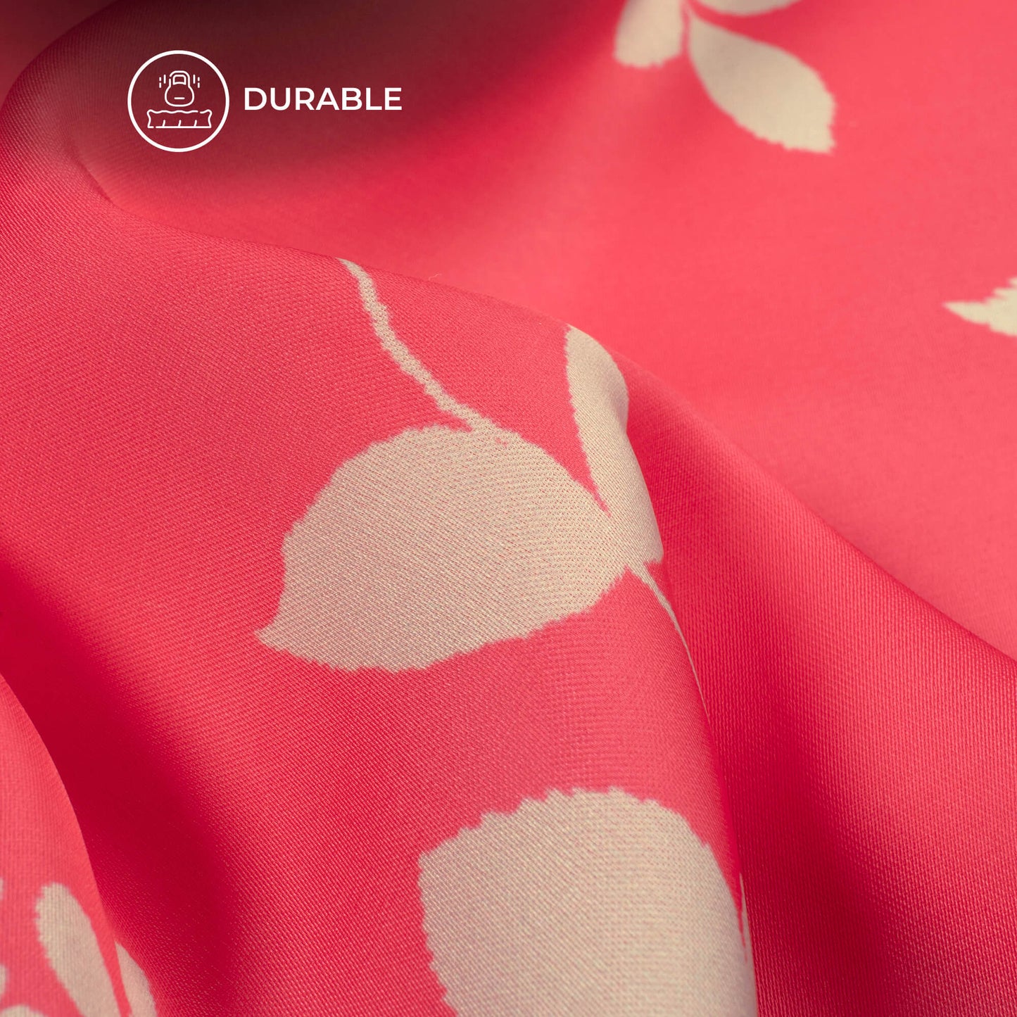 Strawberry Pink And Linen Beige Leaf Digital Print Imported Satin Fabric