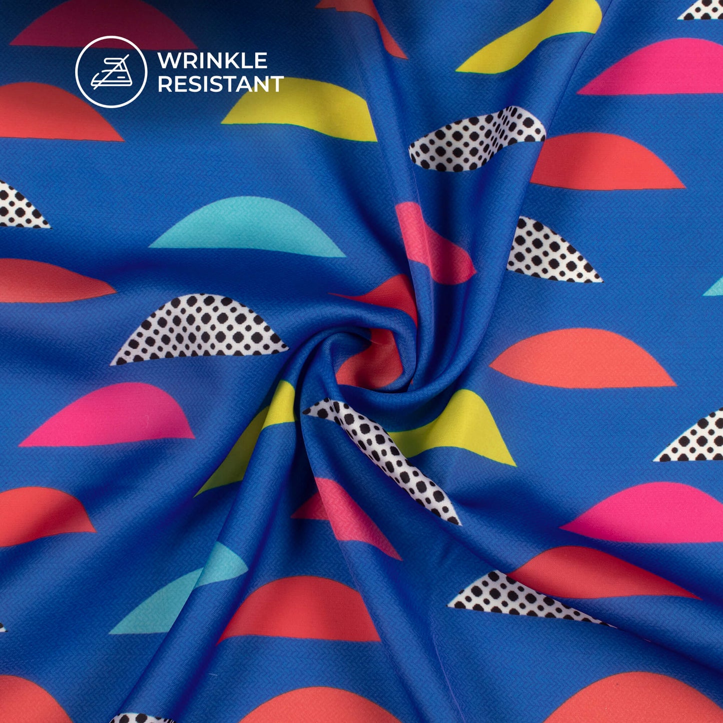 Sapphire Blue And Red Abstract Digital Print Imported Satin Fabric