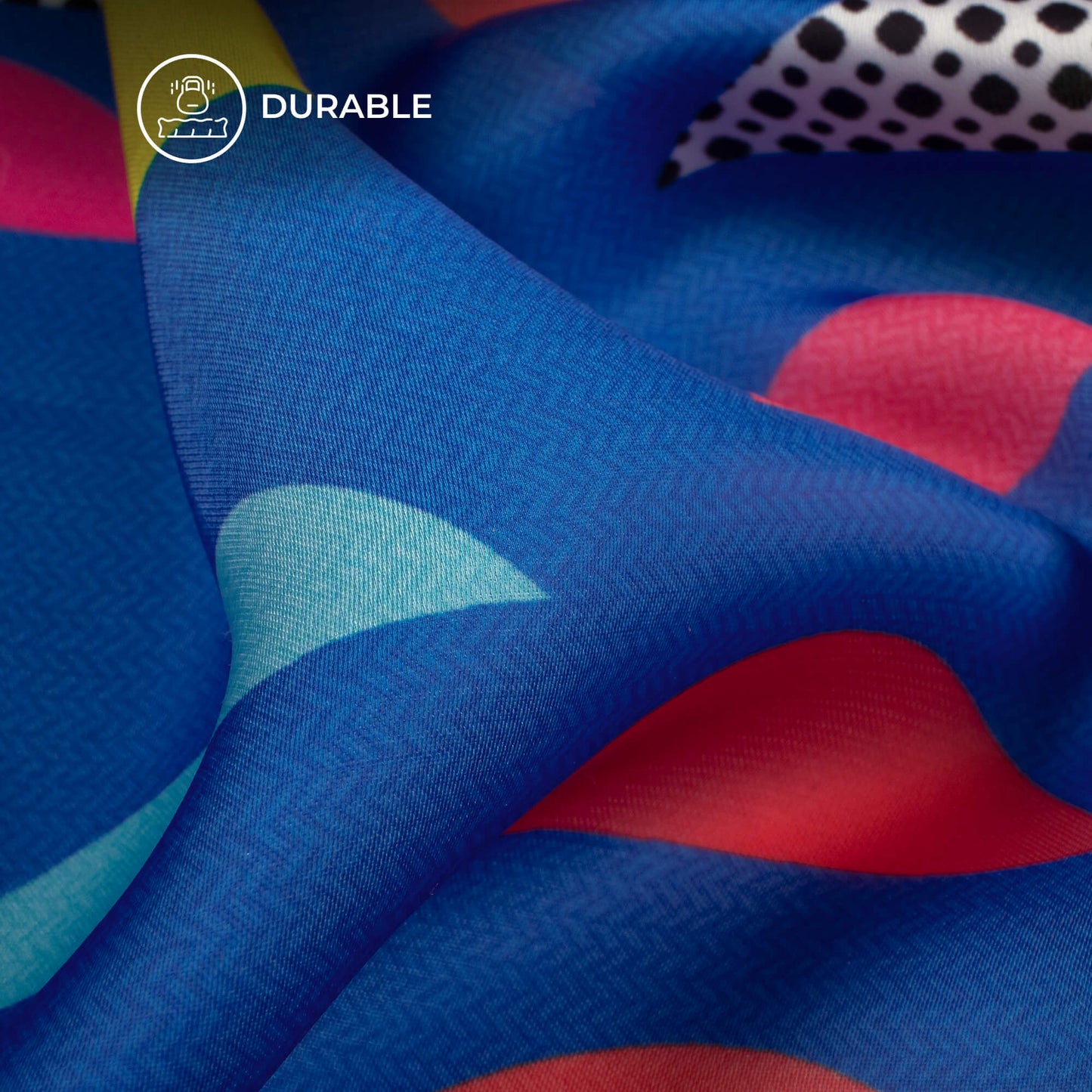 Sapphire Blue And Red Abstract Digital Print Imported Satin Fabric