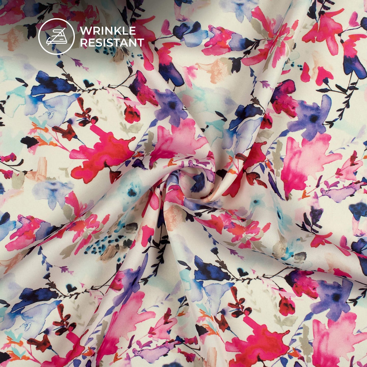 Off White And Mystic Pink Floral Digital Print Imported Satin Fabric