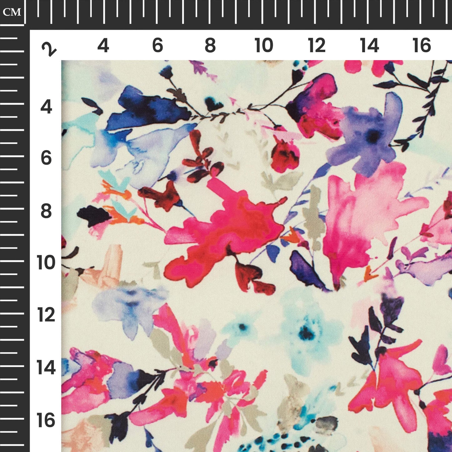 Off White And Mystic Pink Floral Digital Print Imported Satin Fabric