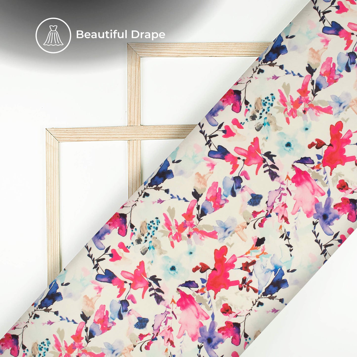 Off White And Mystic Pink Floral Digital Print Imported Satin Fabric