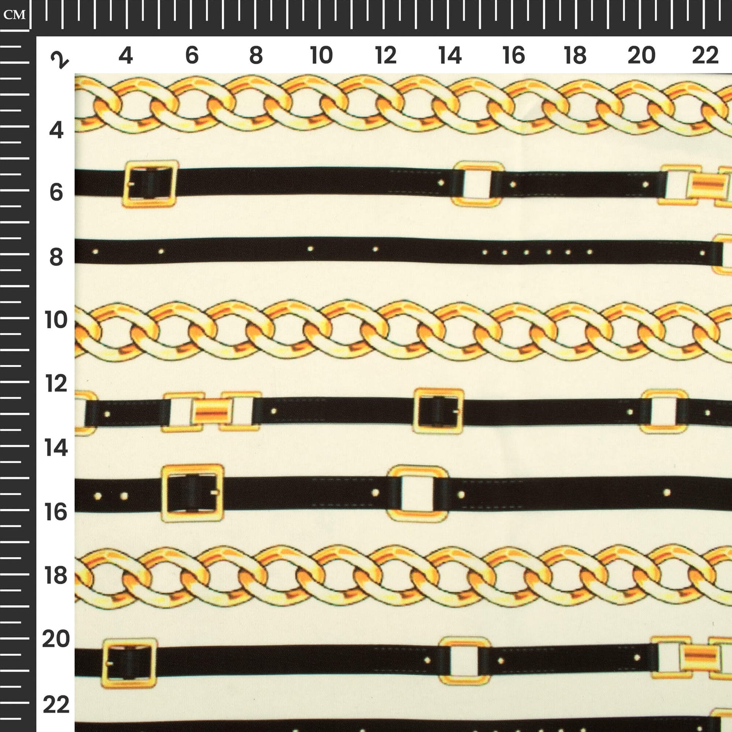 White And Honey Yellow Chain Digital Print Imported Satin Fabric