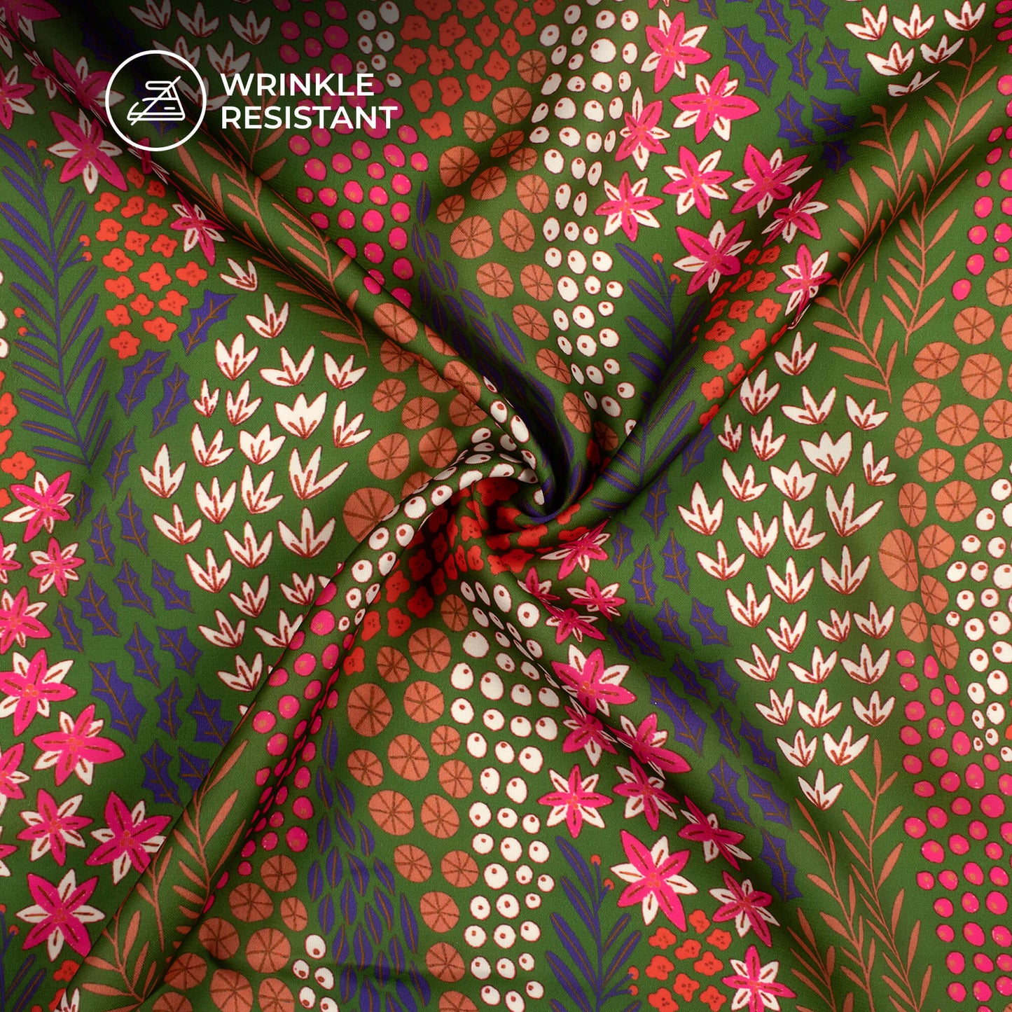 Forest Green And Red Floral Digital Print Imported Satin Fabric