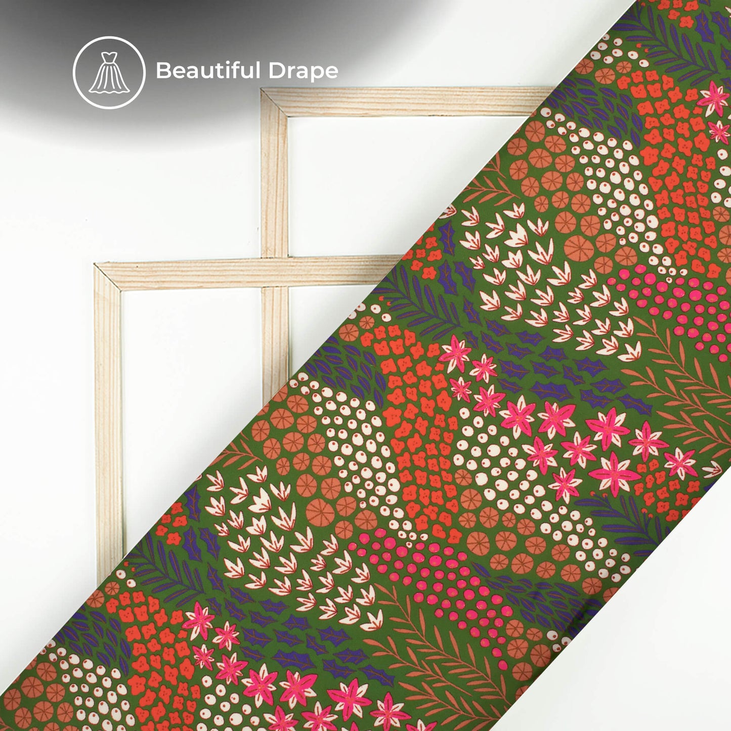 Forest Green And Red Floral Digital Print Imported Satin Fabric