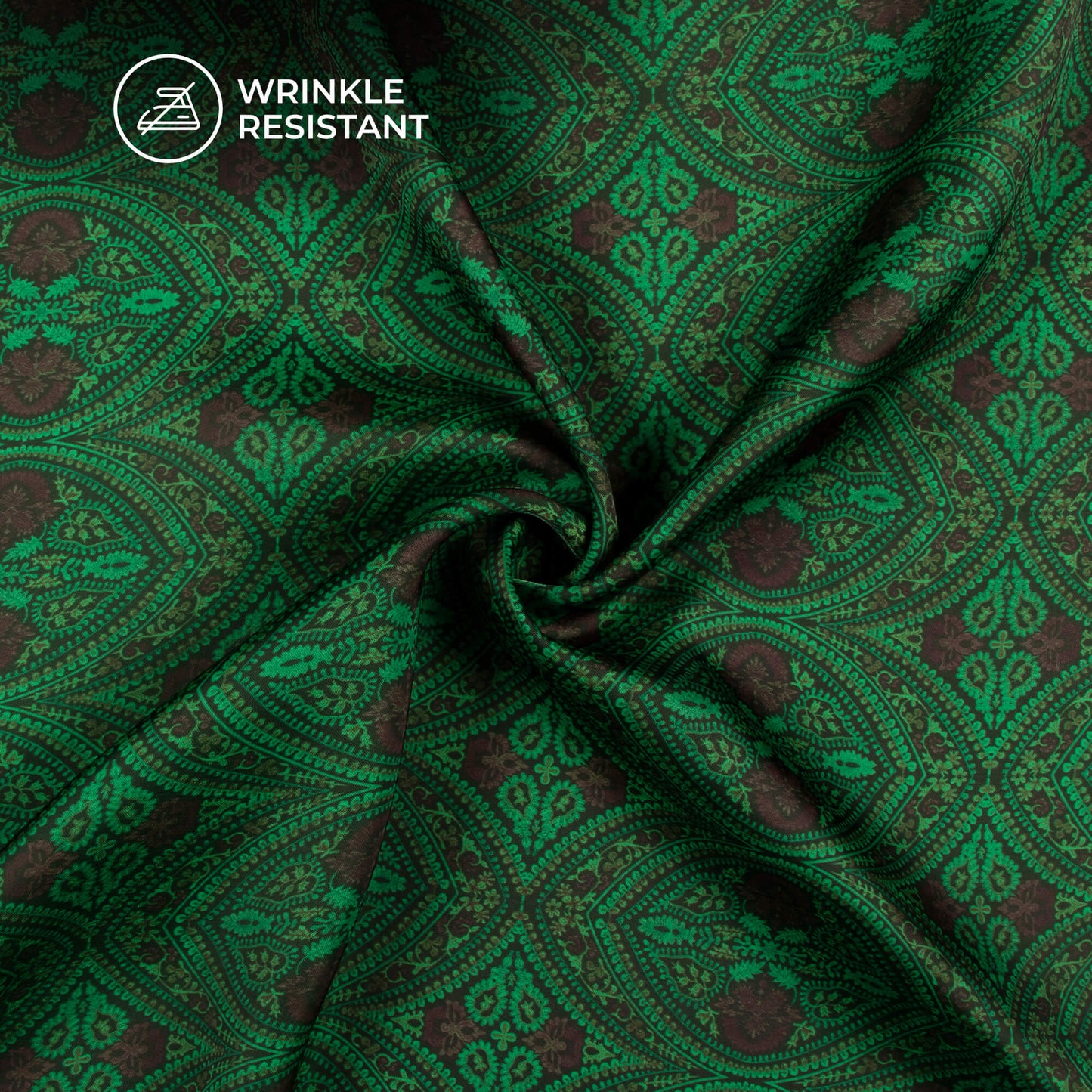 Cadmium Green Traditional Digital Print Imported Satin Fabric