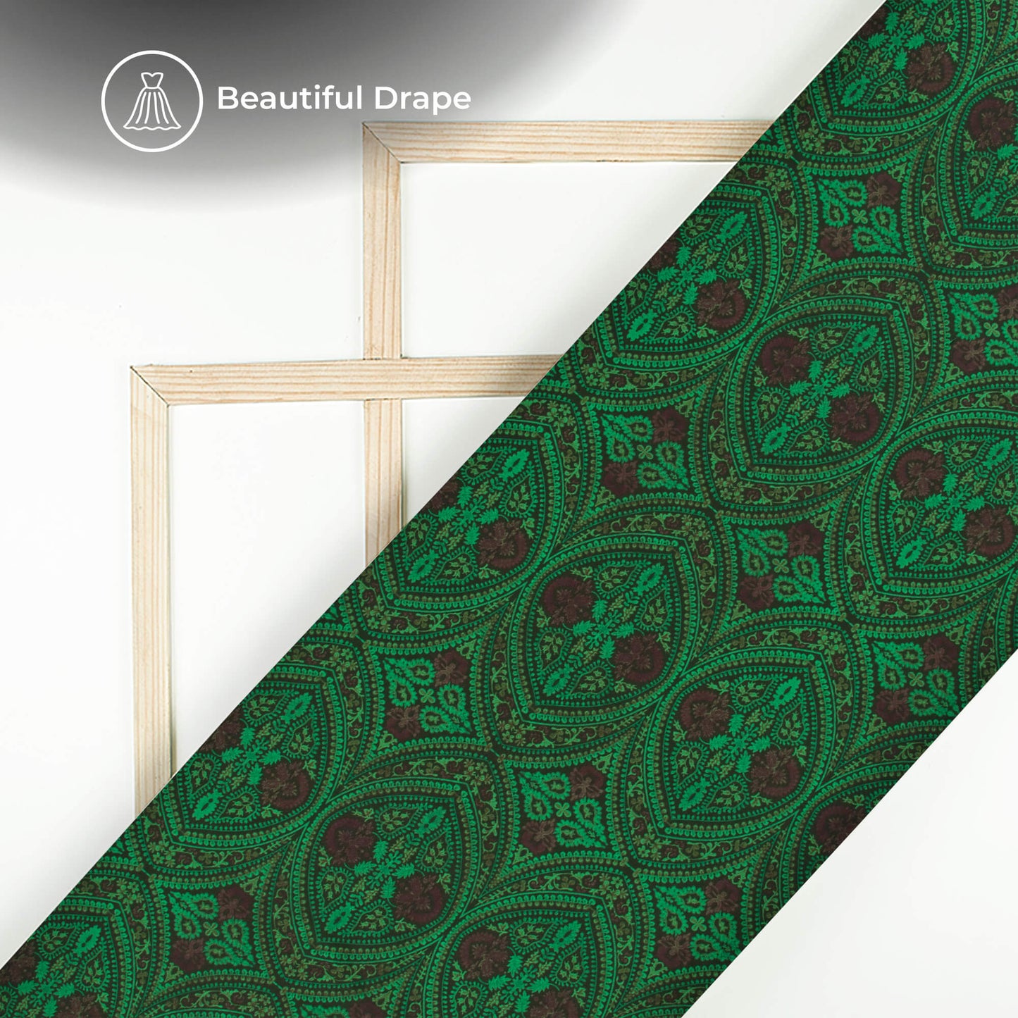 Cadmium Green Traditional Digital Print Imported Satin Fabric