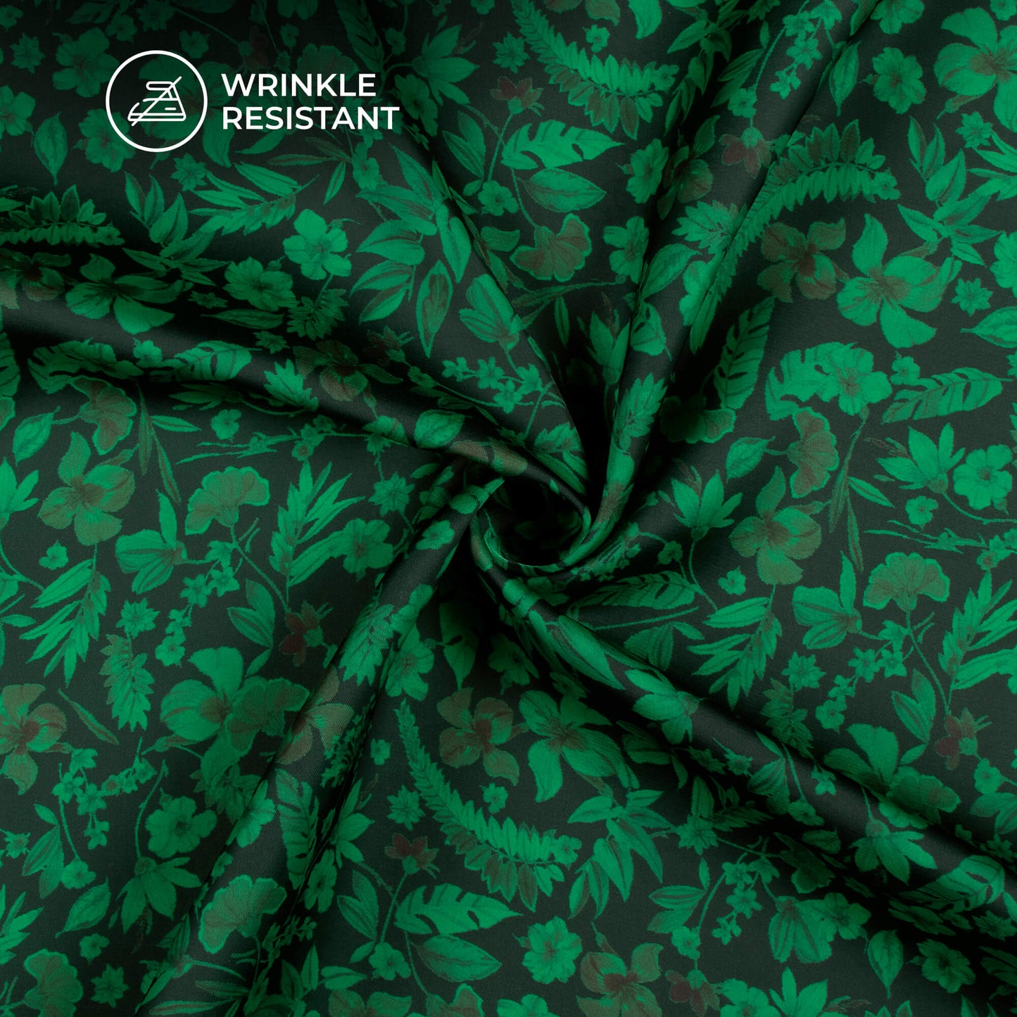 Cadmium Green Floral Digital Print Imported Satin Fabric