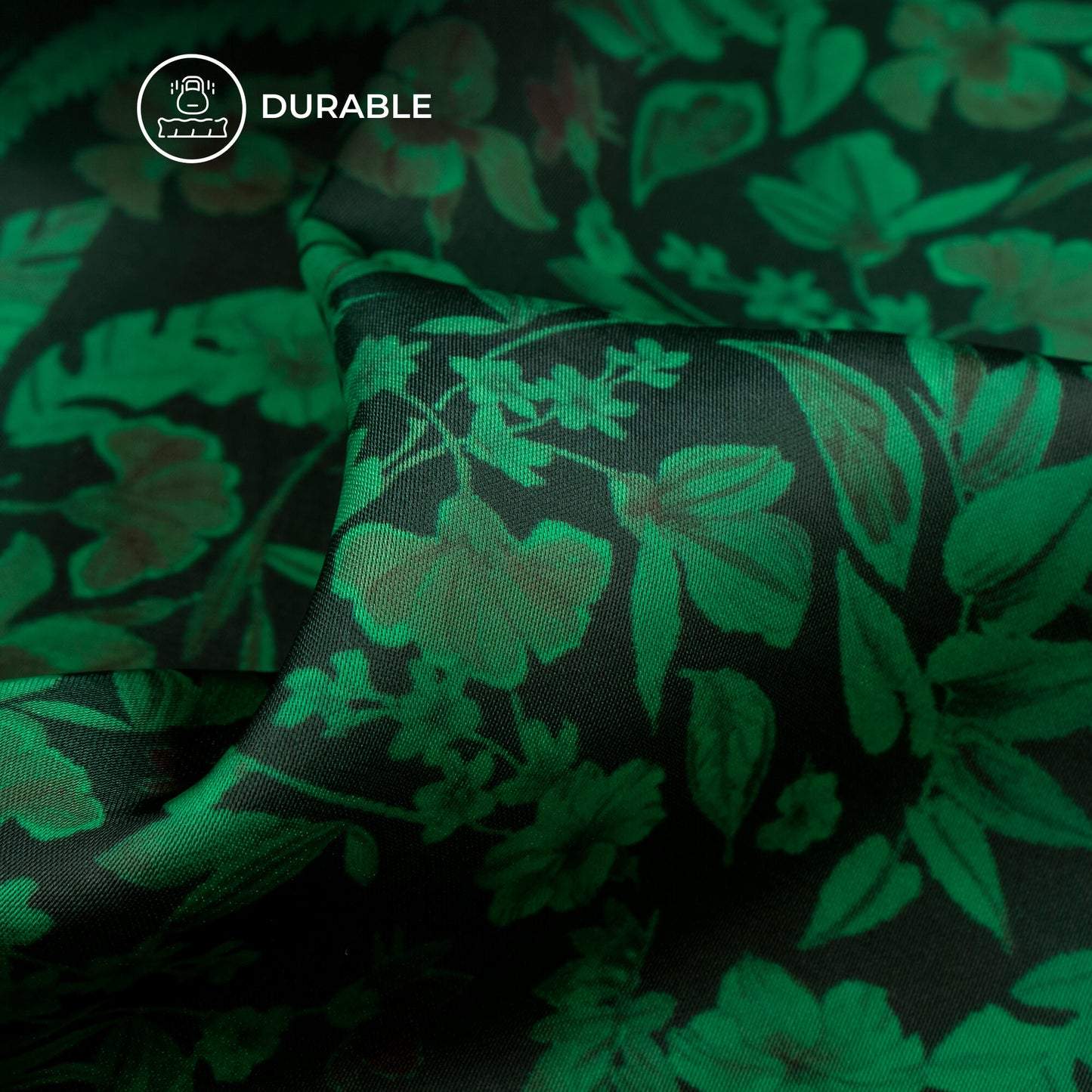 Cadmium Green Floral Digital Print Imported Satin Fabric