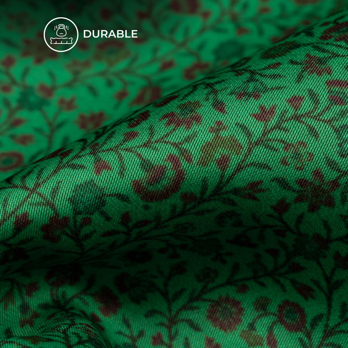 Cadmium Green Floral Digital Print Imported Satin Fabric