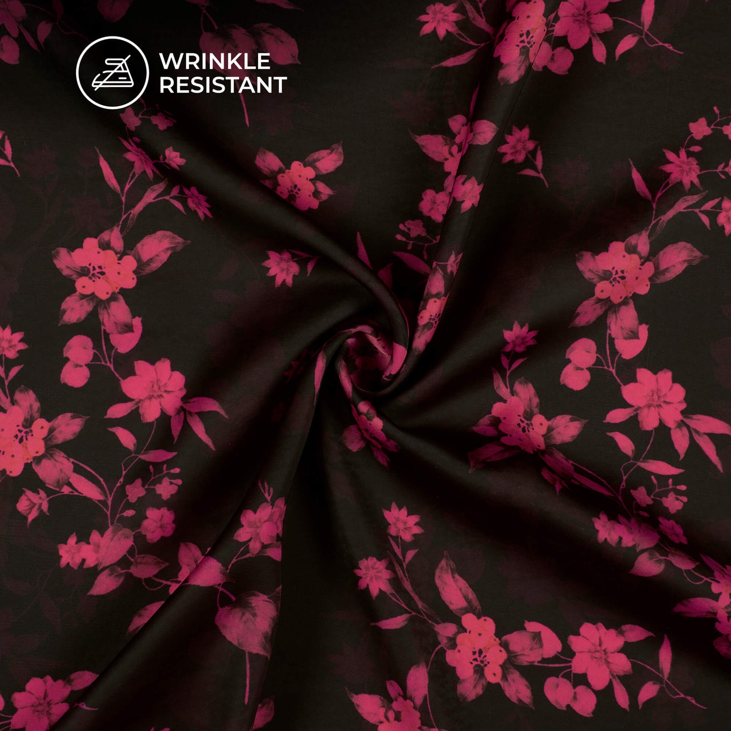 Black And Punch Pink Floral Digital Print Imported Satin Fabric