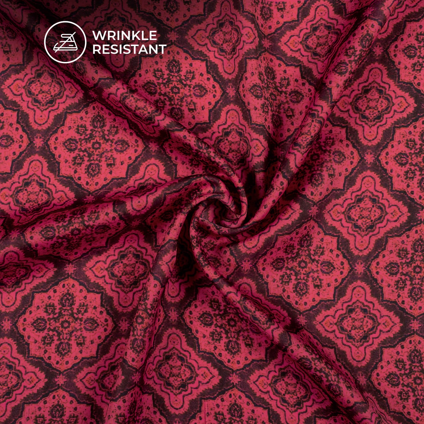 Punch Pink Traditional Digital Print Imported Satin Fabric