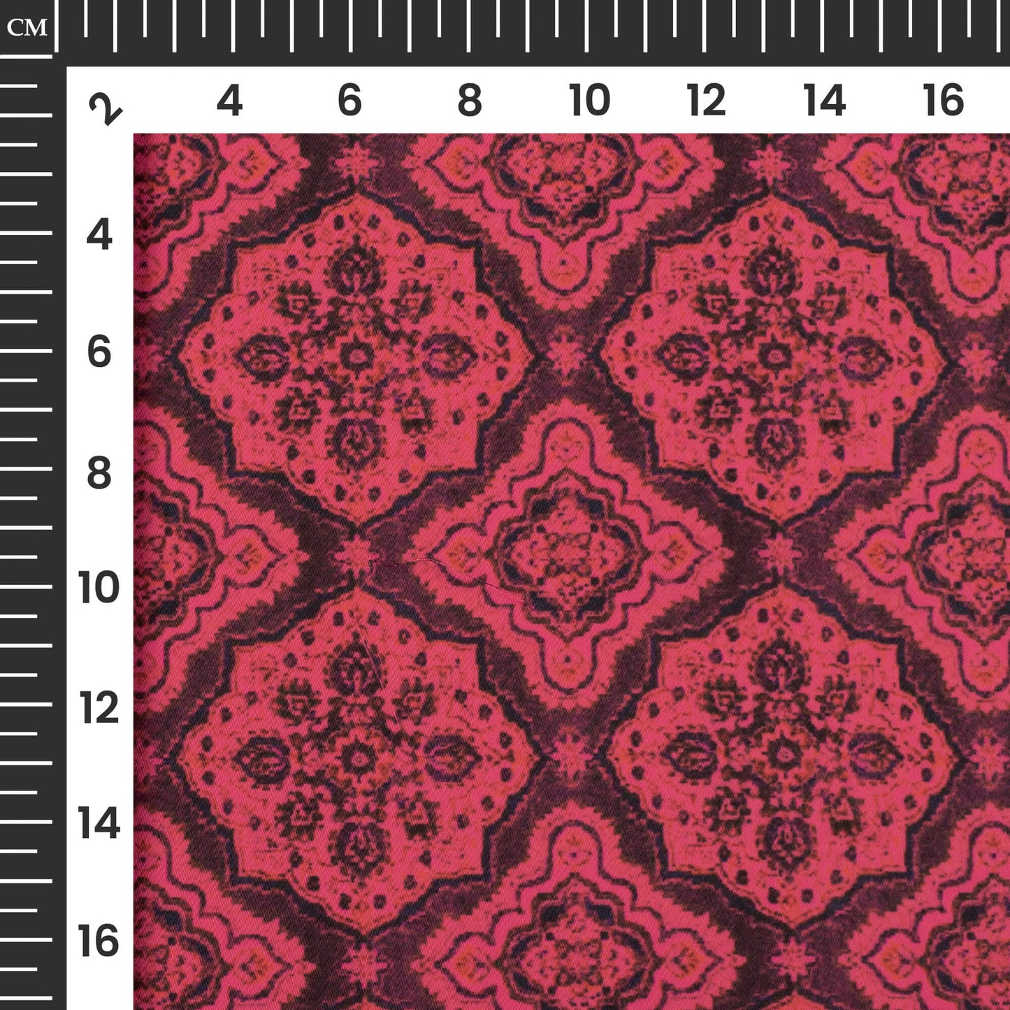 Punch Pink Traditional Digital Print Imported Satin Fabric