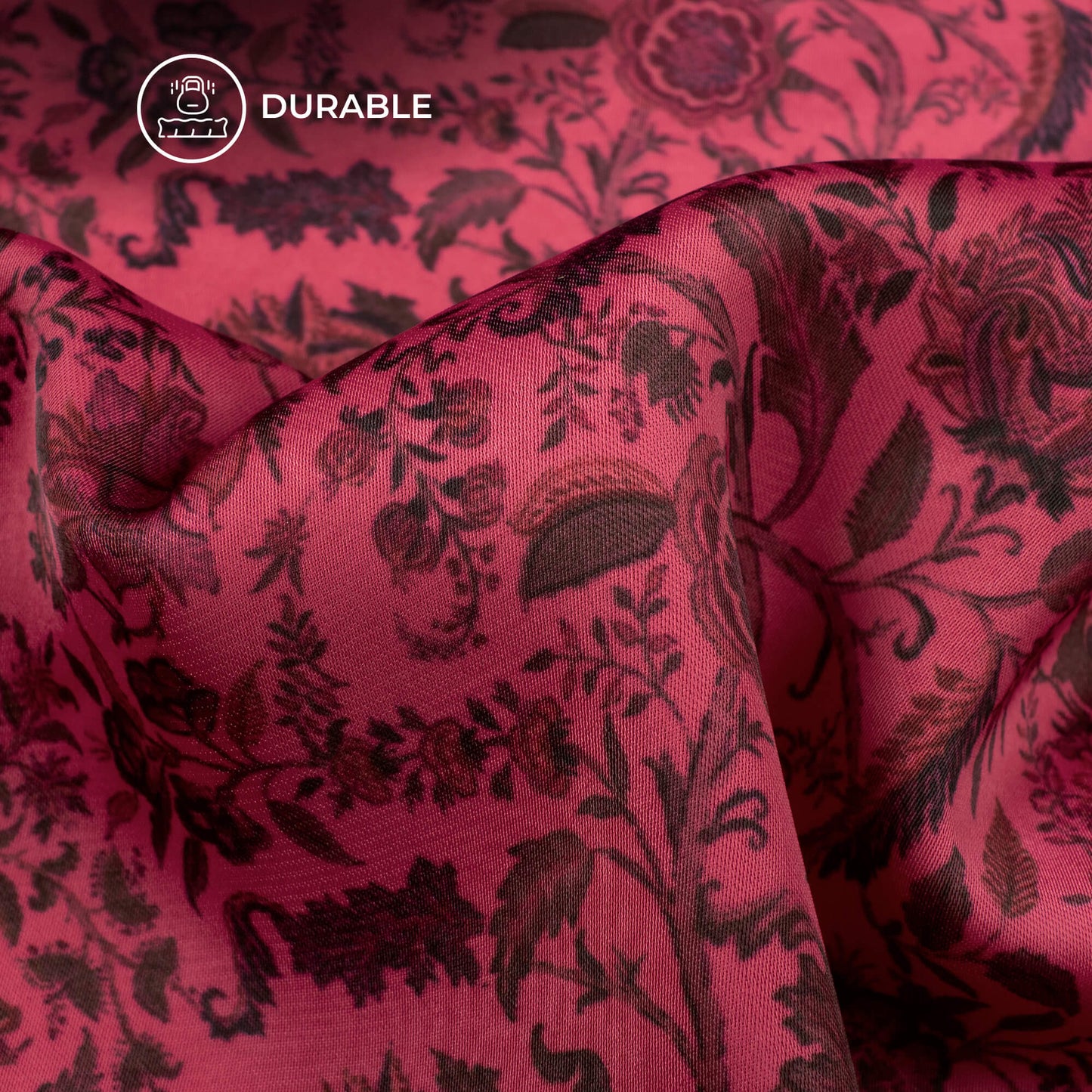 Punch Pink Floral Digital Print Imported Satin Fabric