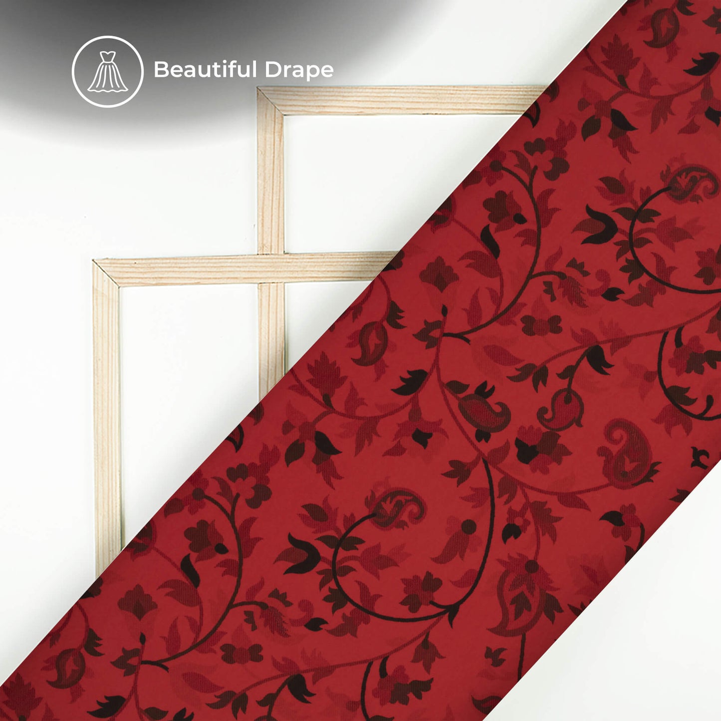 Vermilion Red Paisley Digital Print Imported Satin Fabric