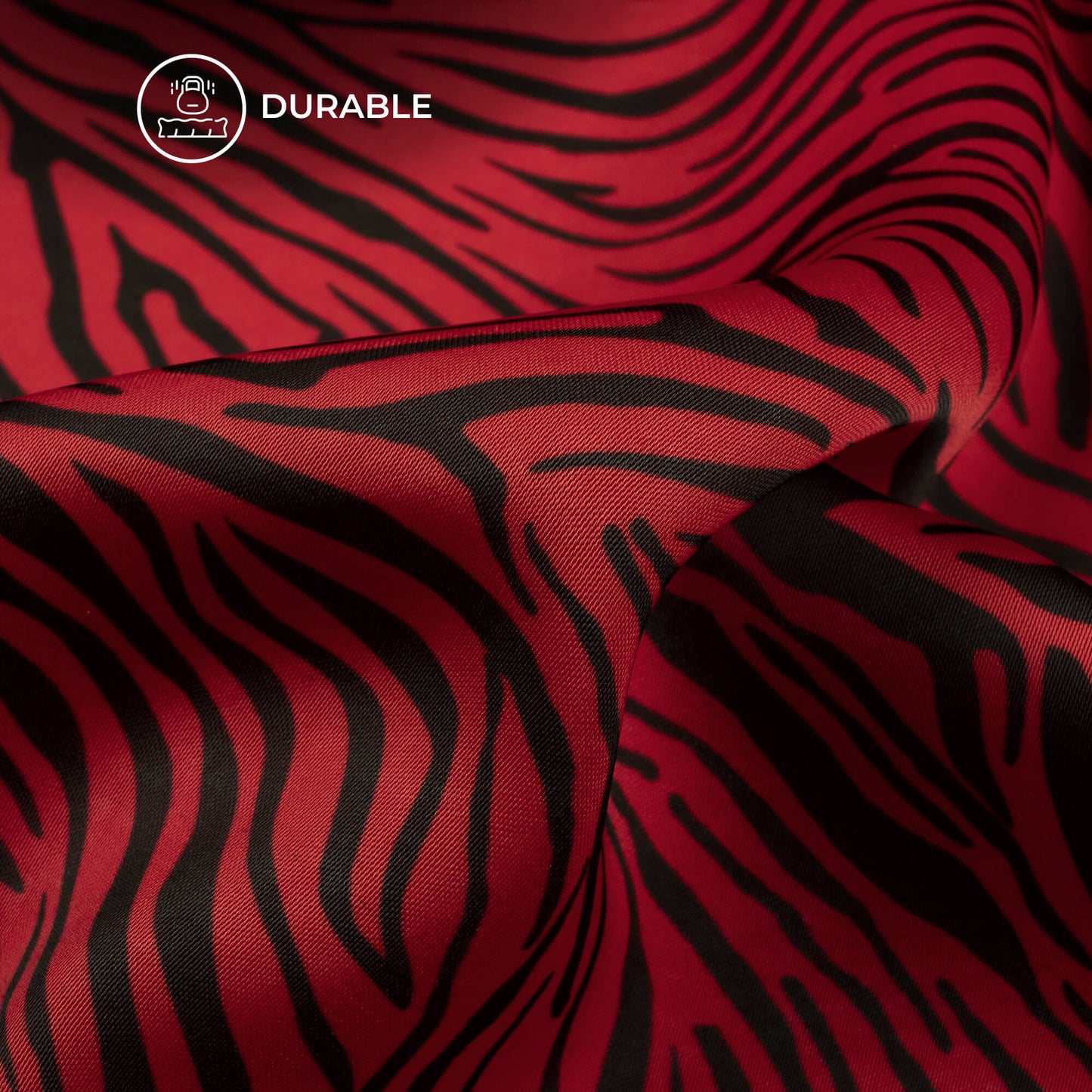 Vermilion Red Animal Digital Print Imported Satin Fabric