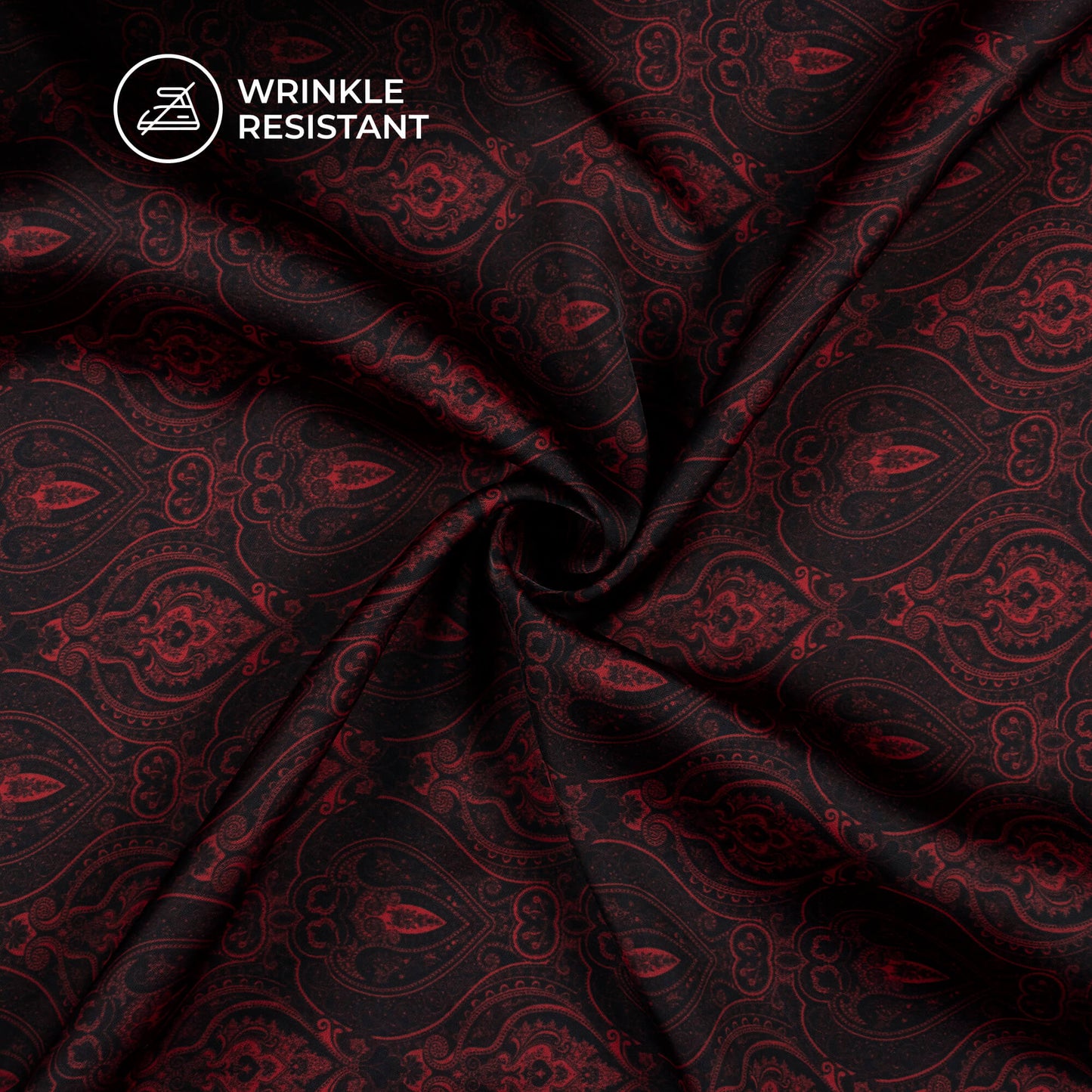 Black And Vermilion Red Trellis Digital Print Imported Satin Fabric
