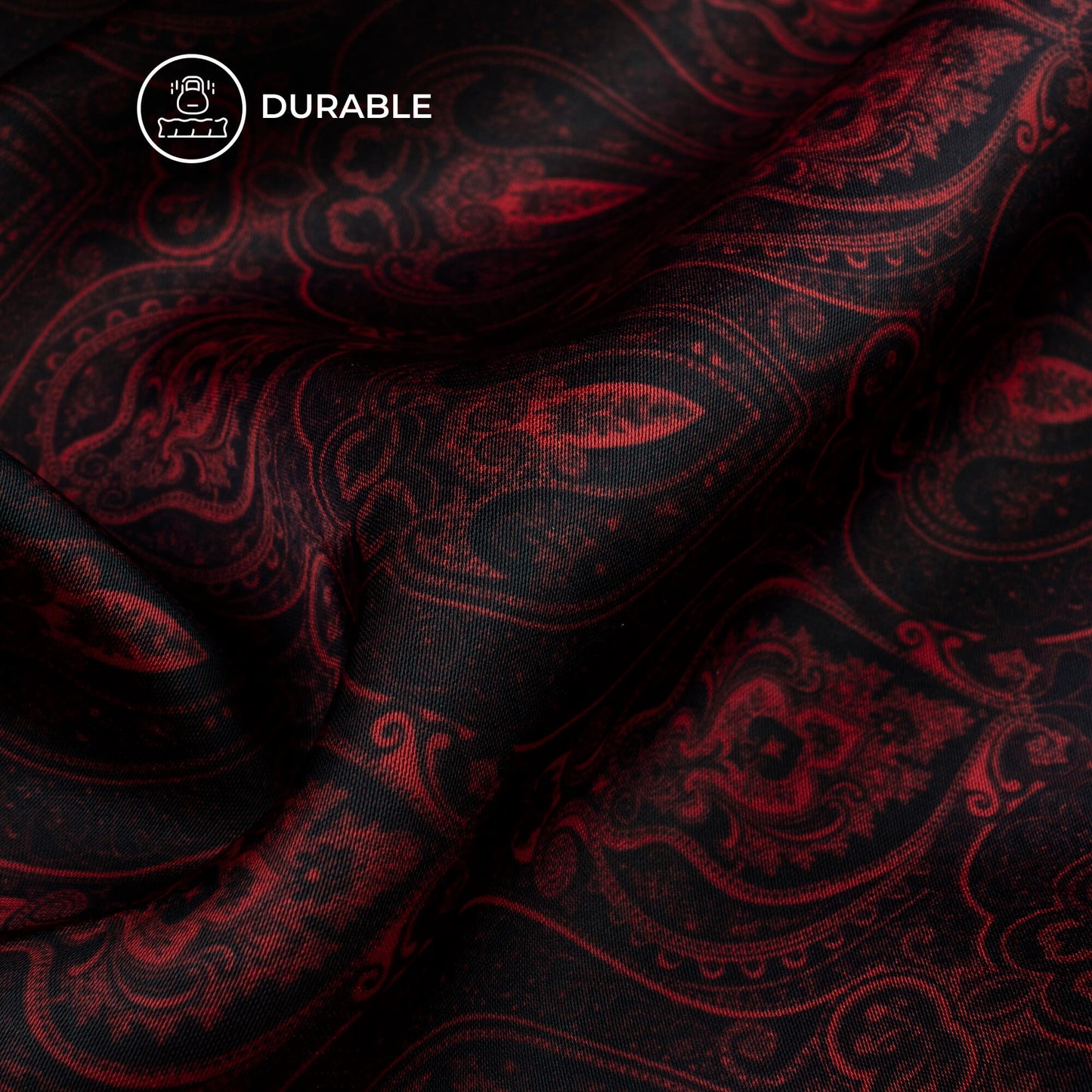 Black And Vermilion Red Trellis Digital Print Imported Satin Fabric