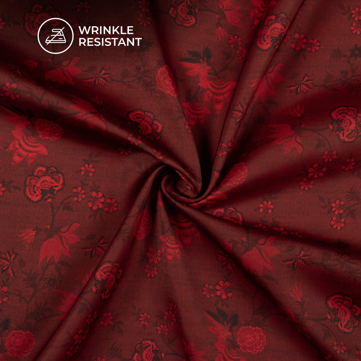 Vermilion Red Floral Digital Print Imported Satin Fabric