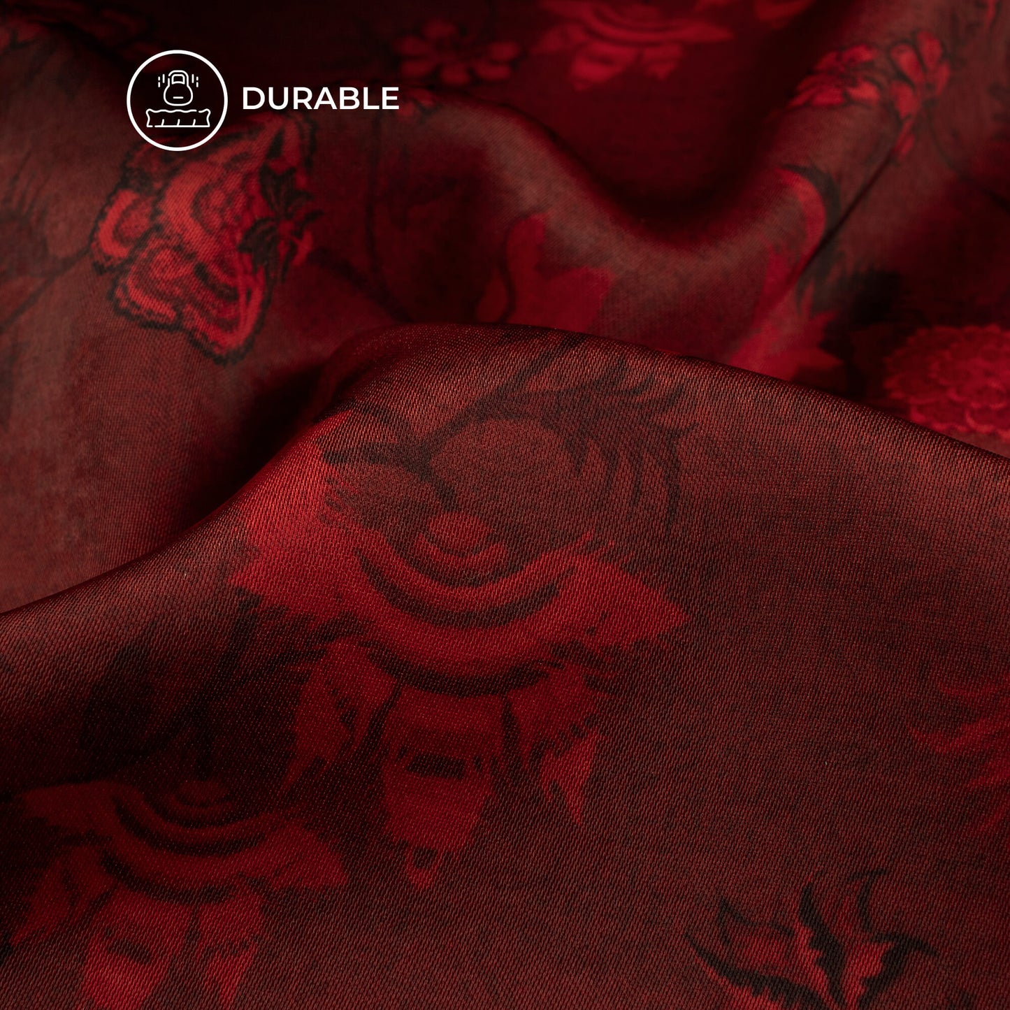 Vermilion Red Floral Digital Print Imported Satin Fabric