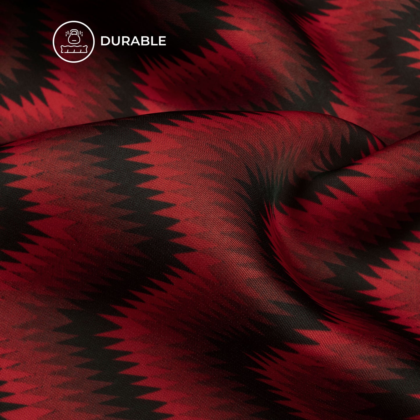 Vermilion Red Chevron Digital Print Imported Satin Fabric