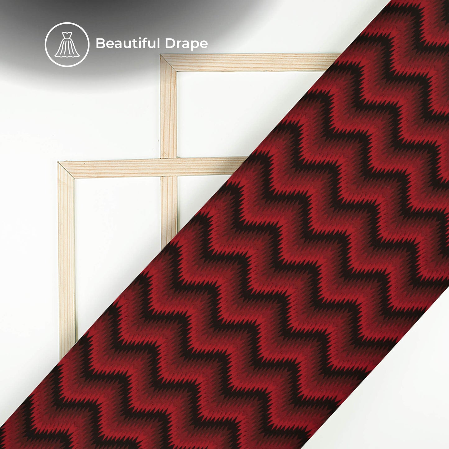 Vermilion Red Chevron Digital Print Imported Satin Fabric