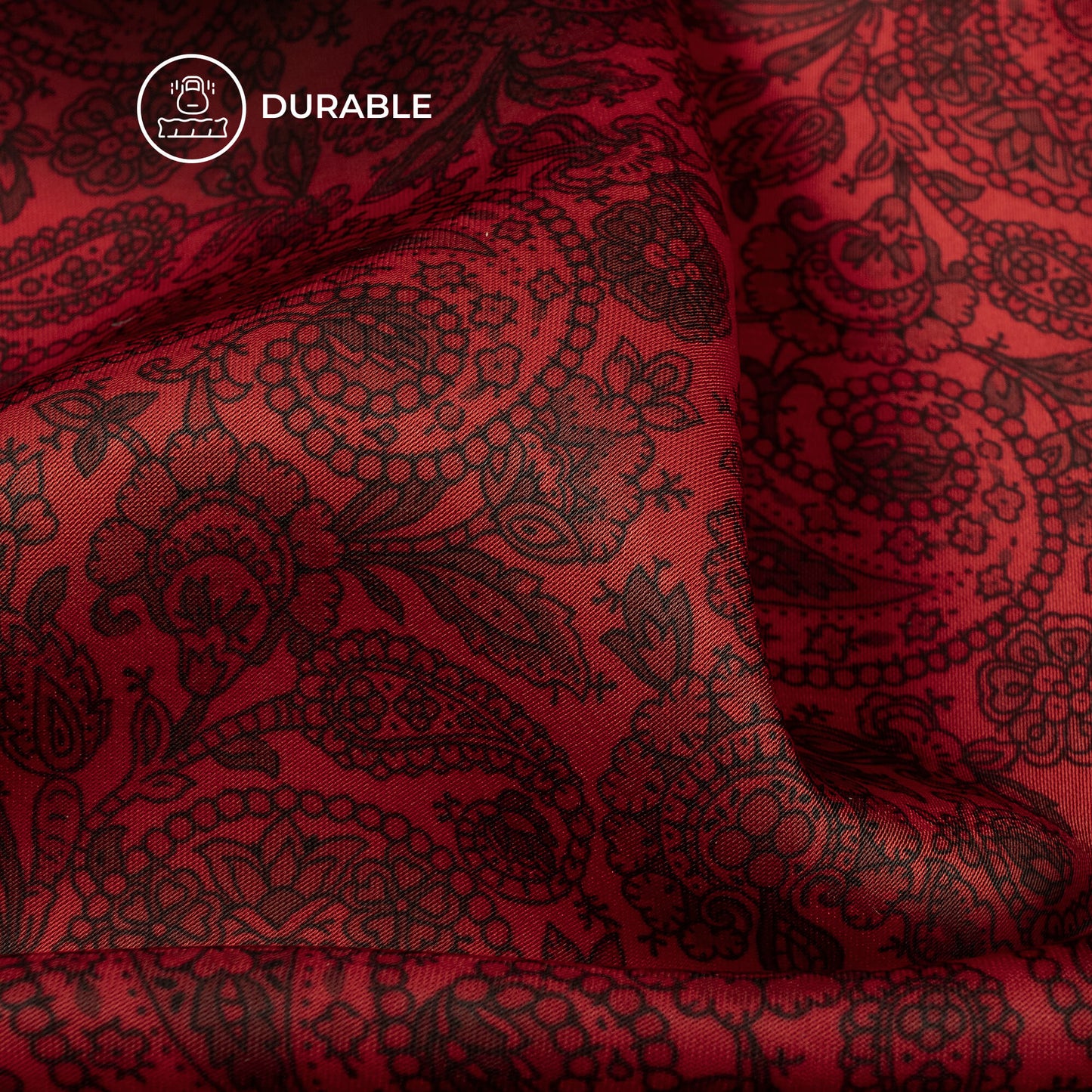 Vermilion Red Paisley Digital Print Imported Satin Fabric