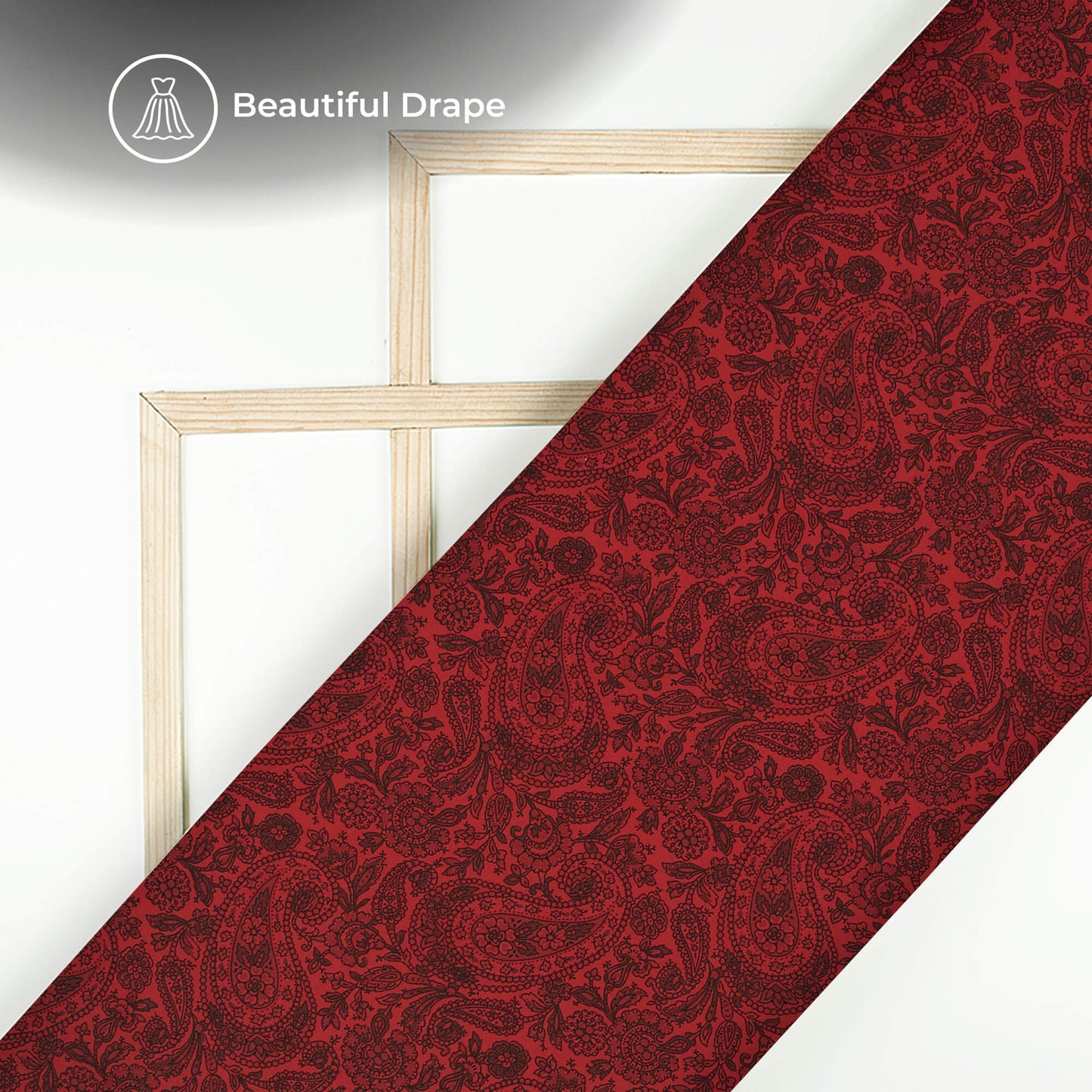 Vermilion Red Paisley Digital Print Imported Satin Fabric