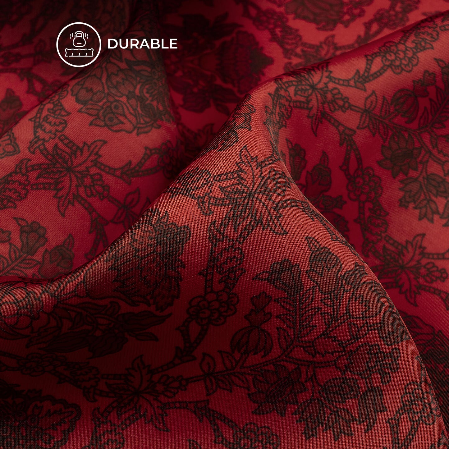 Vermilion Red Floral Digital Print Imported Satin Fabric
