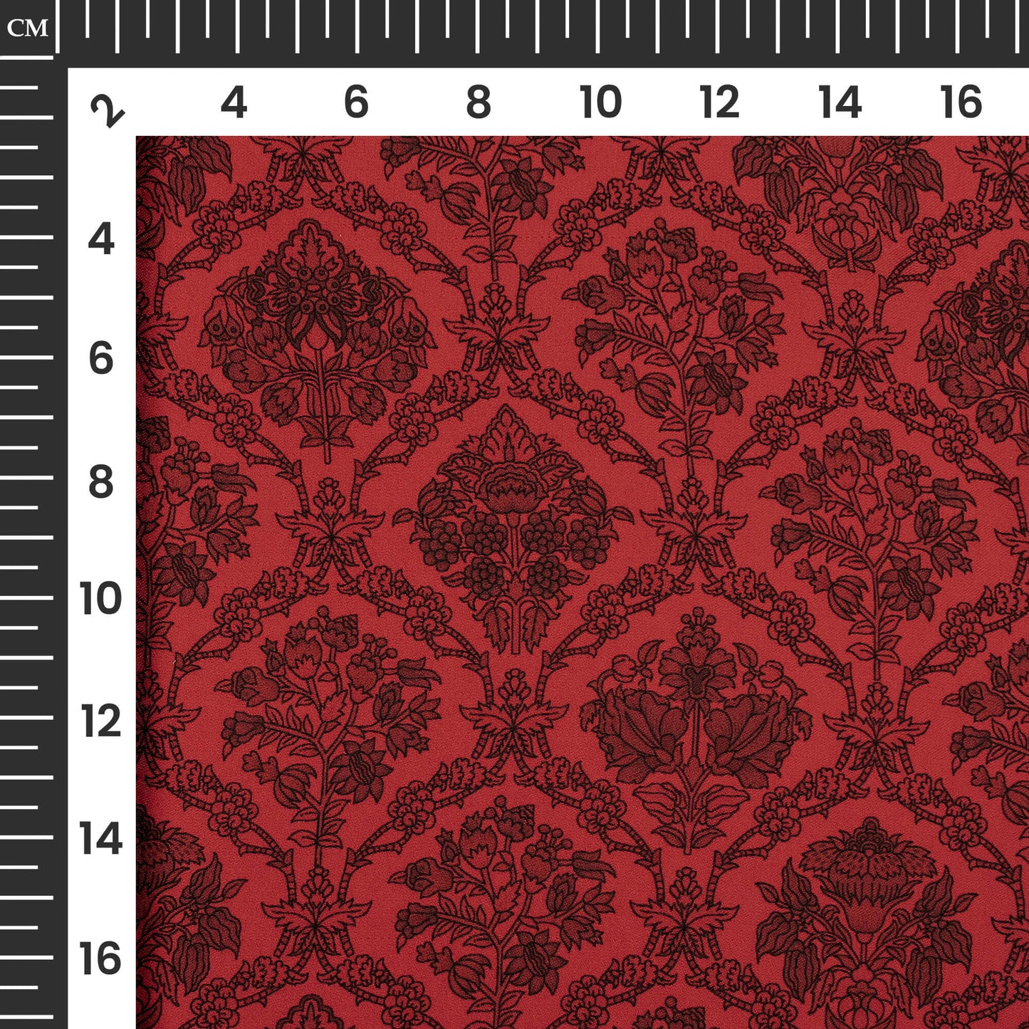 Vermilion Red Floral Digital Print Imported Satin Fabric
