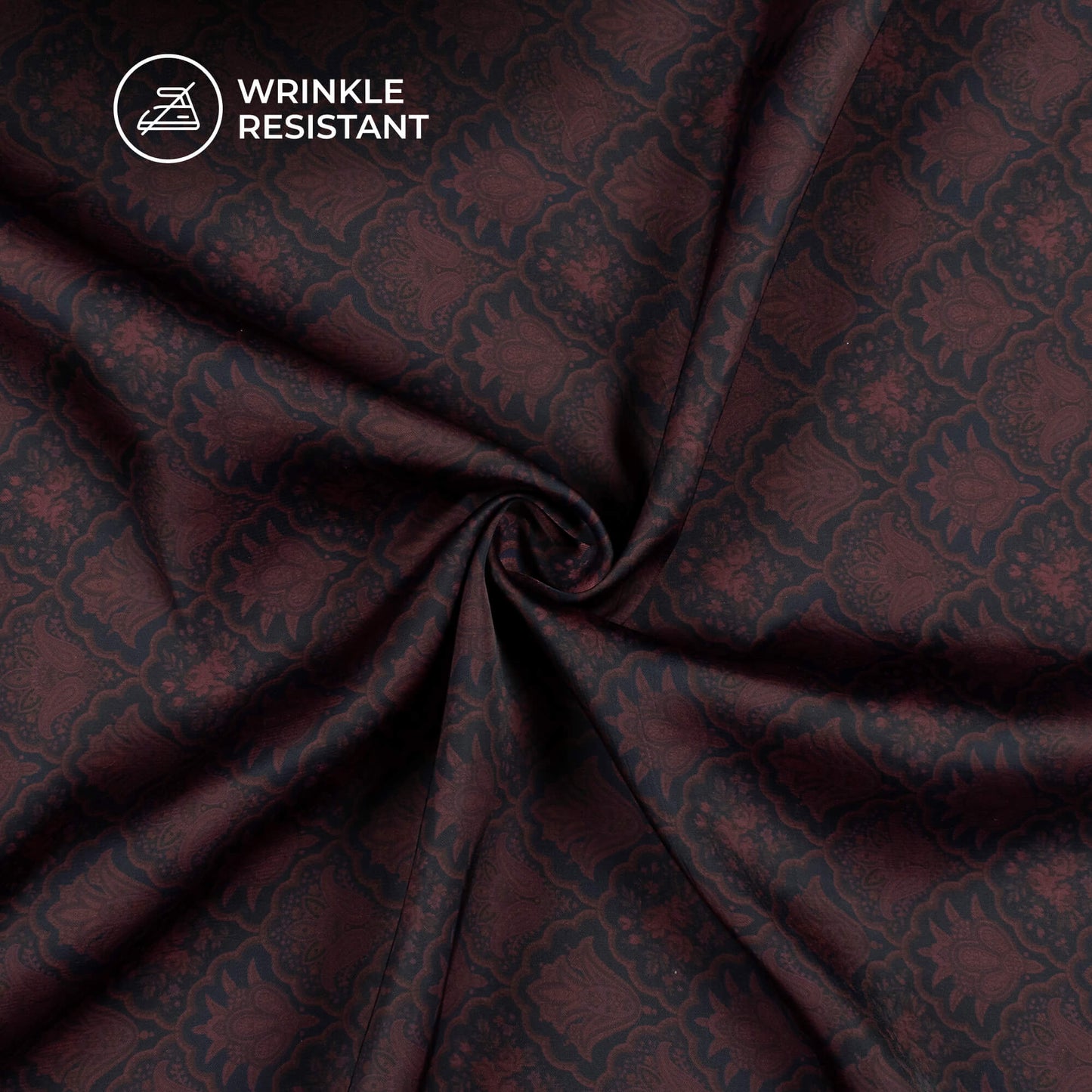 Black And Wine Purple Ethnic Digital Print Imported Satin Fabric