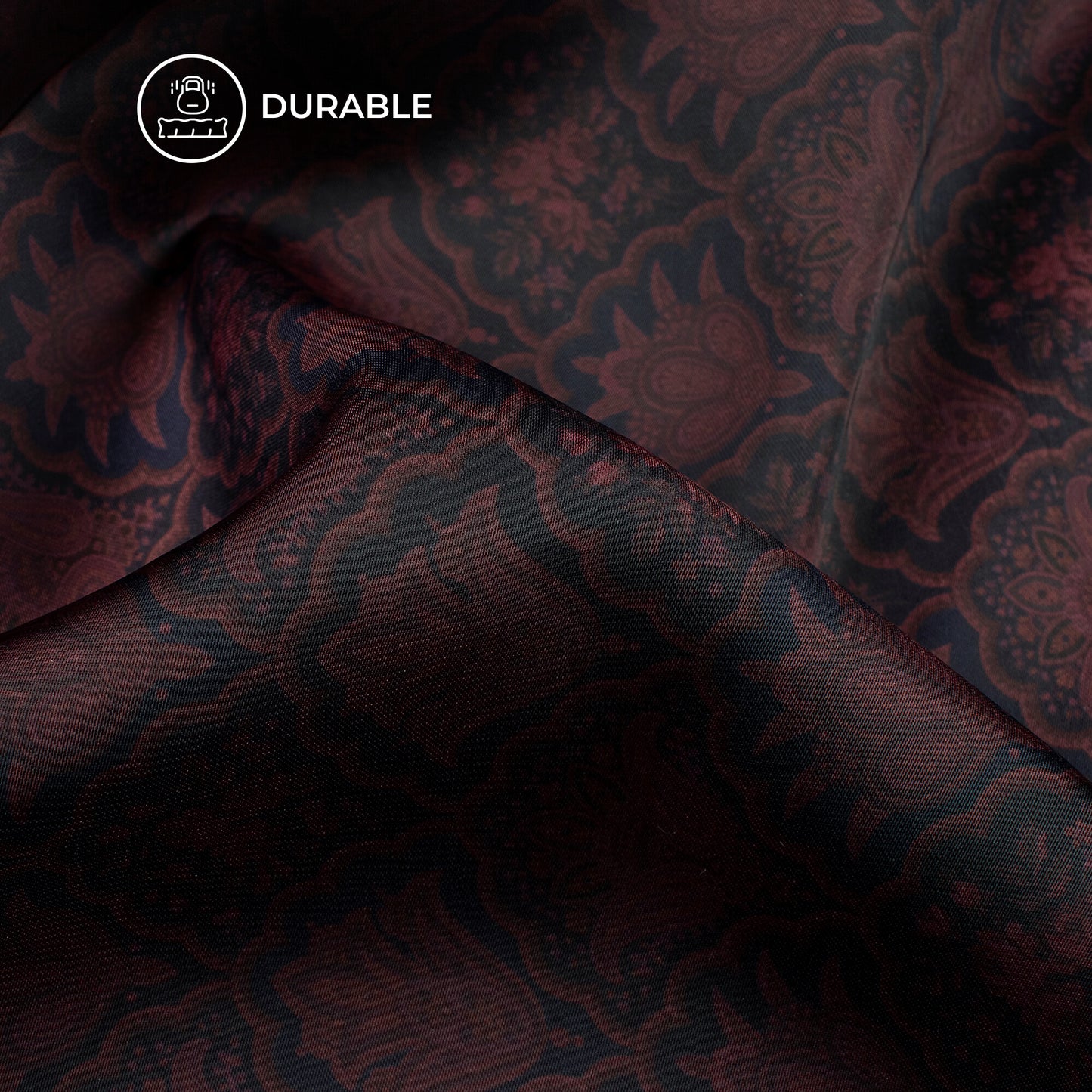 Black And Wine Purple Ethnic Digital Print Imported Satin Fabric